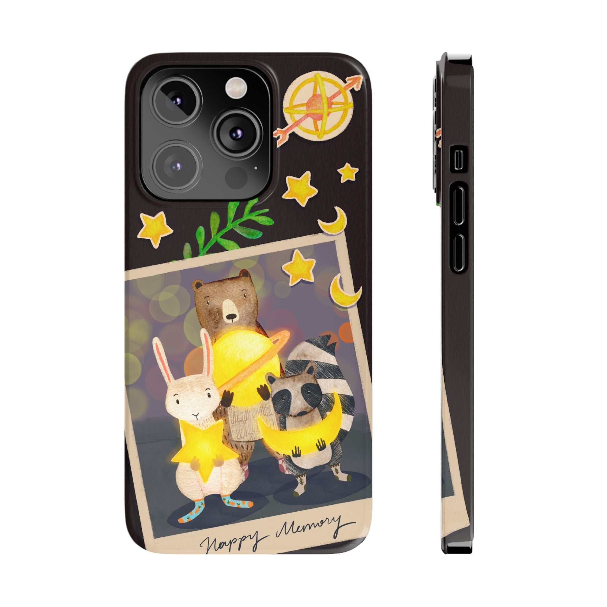 Happy Memory Animal Slim Case, Starry Night Friends iPhone Cover, Kawaii Photo Design, iPhone 8 9 X XR 12 13 14 15 16