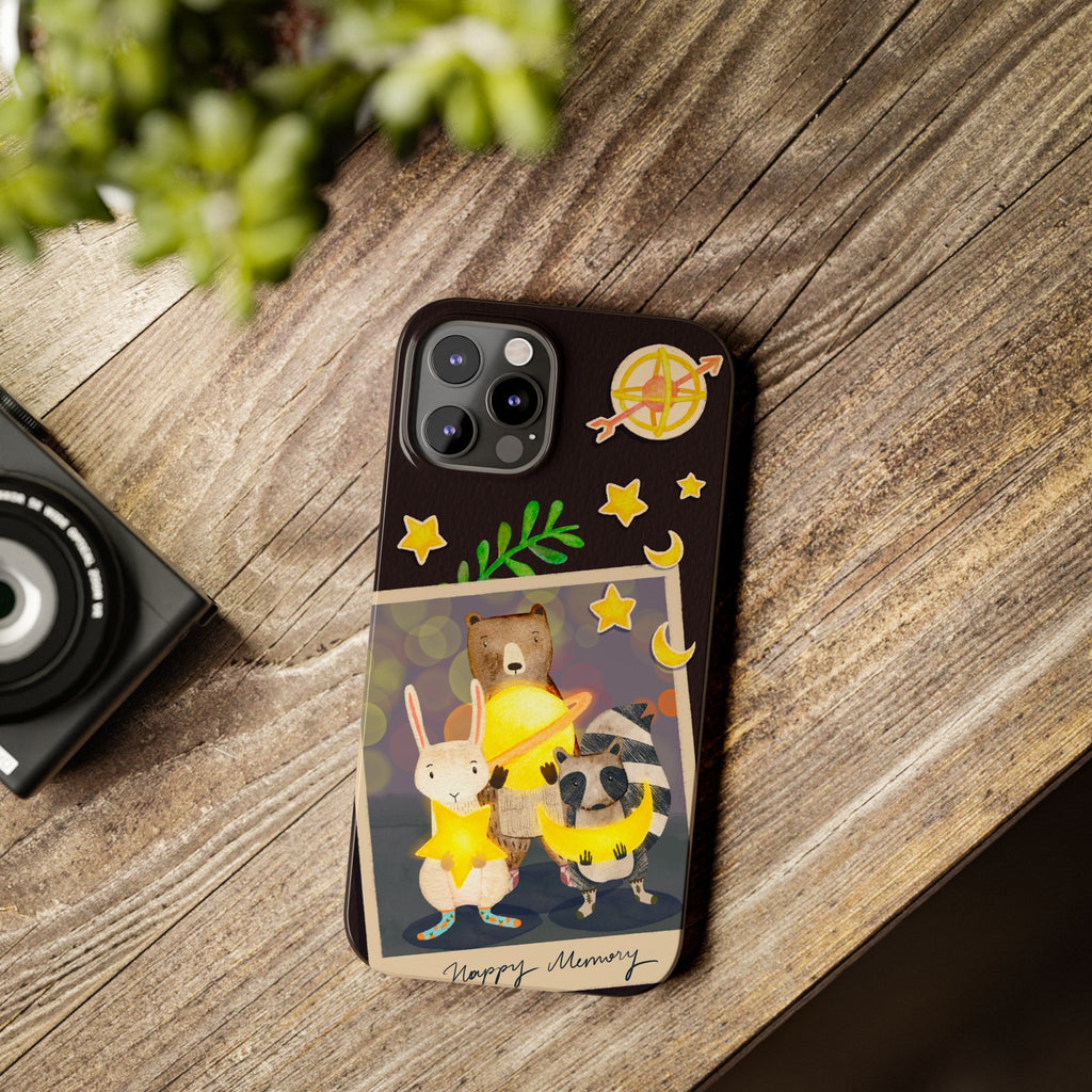 Happy Memory Animal Slim Case, Starry Night Friends iPhone Cover, Kawaii Photo Design, iPhone 8 9 X XR 12 13 14 15 16
