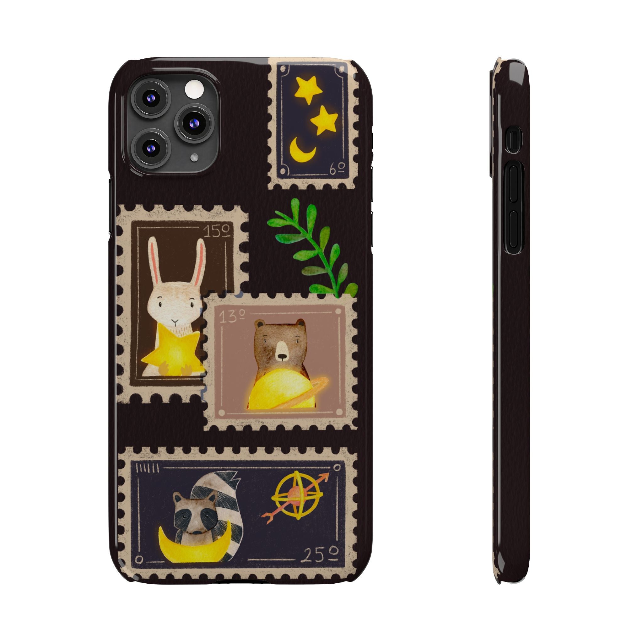 Woodland Stamp Vintage Style Glossy iPhone Case | Cute Phone Cover, Animal Lover Gift, Unique Birthday Gift, iPhone XR, 12, 13, 14, 15, 16