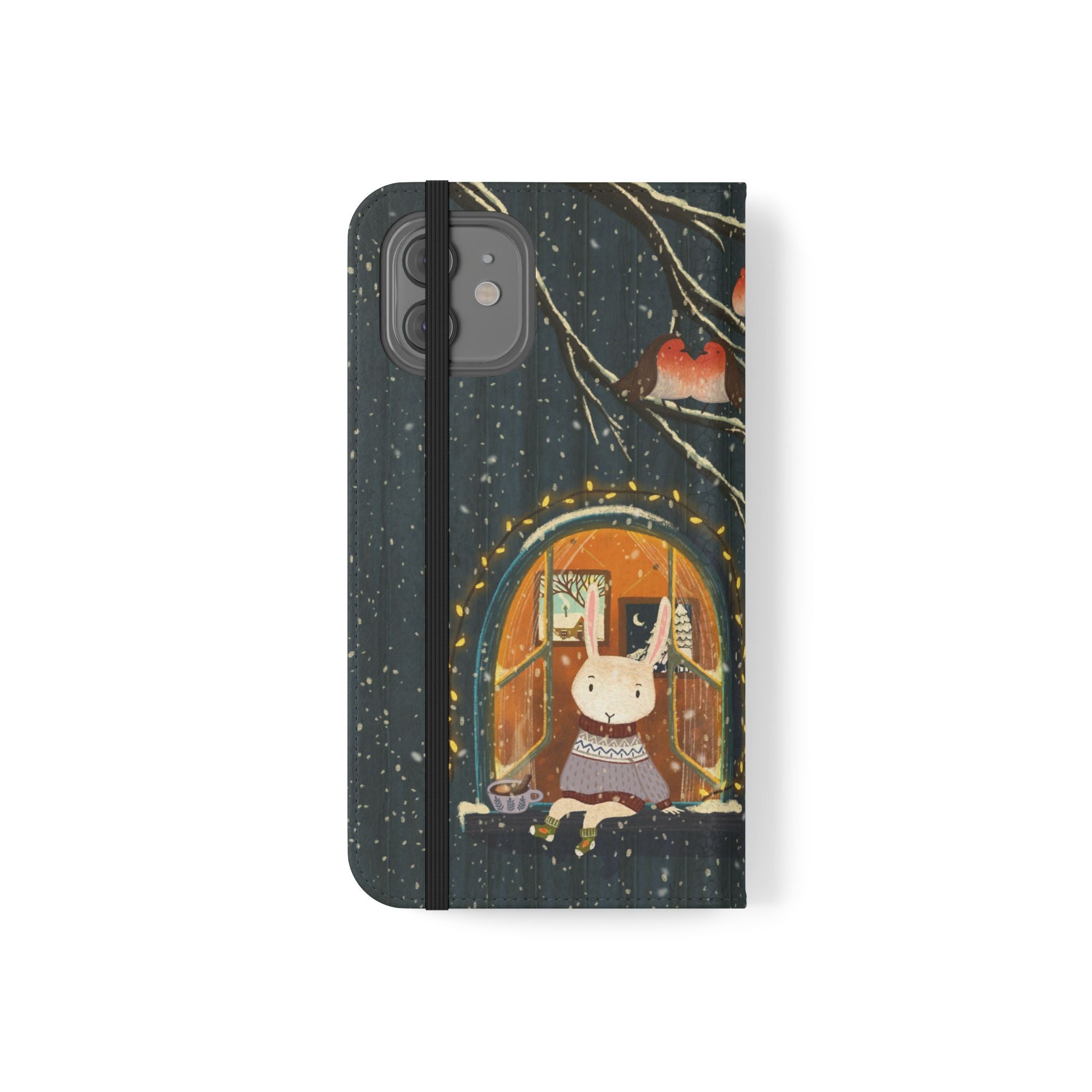 Cozy Winter Cottage Wallet Case, Cute Animals Flip Cover, Vegan Leather, Cozy Vibes, Gift Idea for iPhone 11 12 13 14 15 16, Galaxy S21 S22