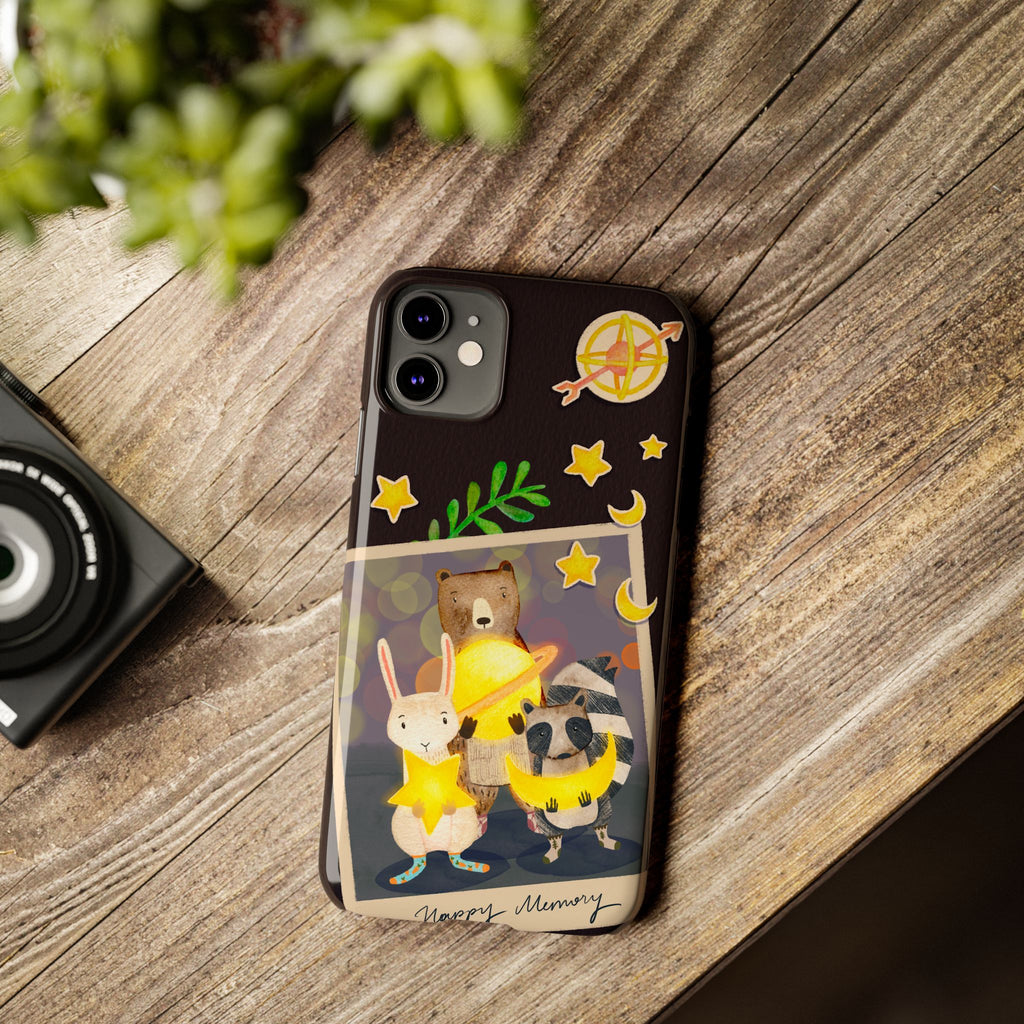 Happy Memory Animal Slim Case, Starry Night Friends iPhone Cover, Kawaii Photo Design, iPhone 8 9 X XR 12 13 14 15 16