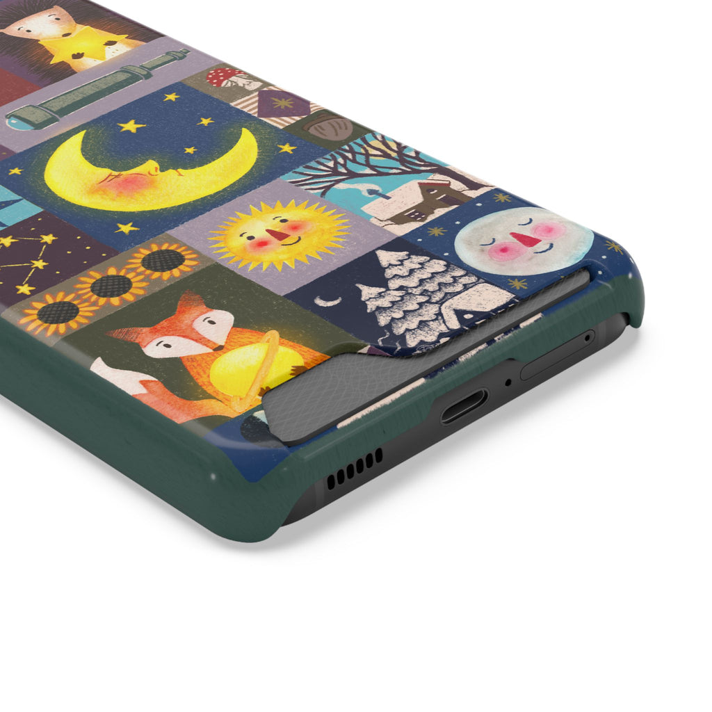 Magical Celestial Patchwork Phone Card Case - Cute Forest Animals Design, Perfect Gift for Nature Lovers, Kids & Adults, Ideal for Birthdays