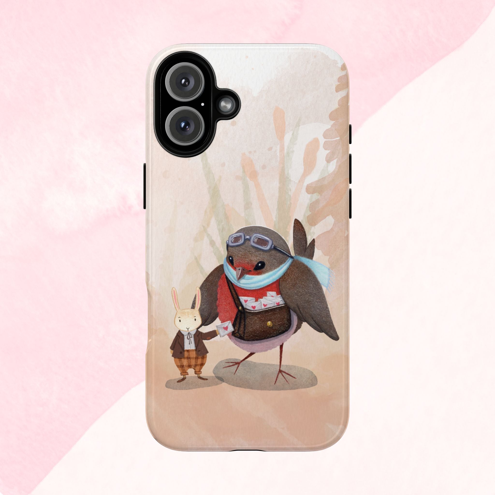 Whimsical Animal Phone Case, Cute Bird and Rabbit Design, Animal Lovers Gift, Nature-Themed Accessory, Eco-Friendly Tech Cover