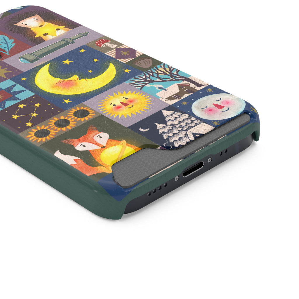 Magical Celestial Patchwork Phone Card Case - Cute Forest Animals Design, Perfect Gift for Nature Lovers, Kids & Adults, Ideal for Birthdays