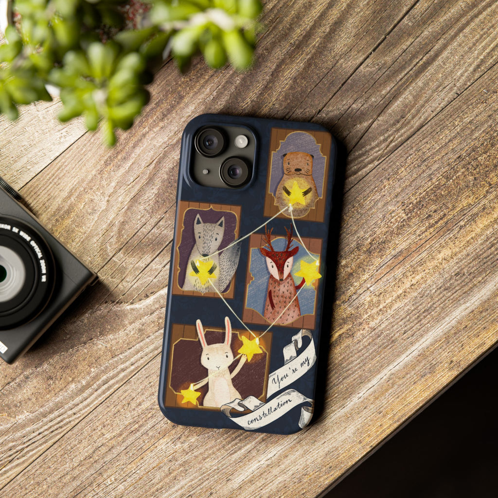 Constellation Friends Slim Case, Woodland Portrait iPhone Cover, Star Collector Design, Cute Kawaii Gift, Phone 8 9 X XR 11 12 13 14 15 16