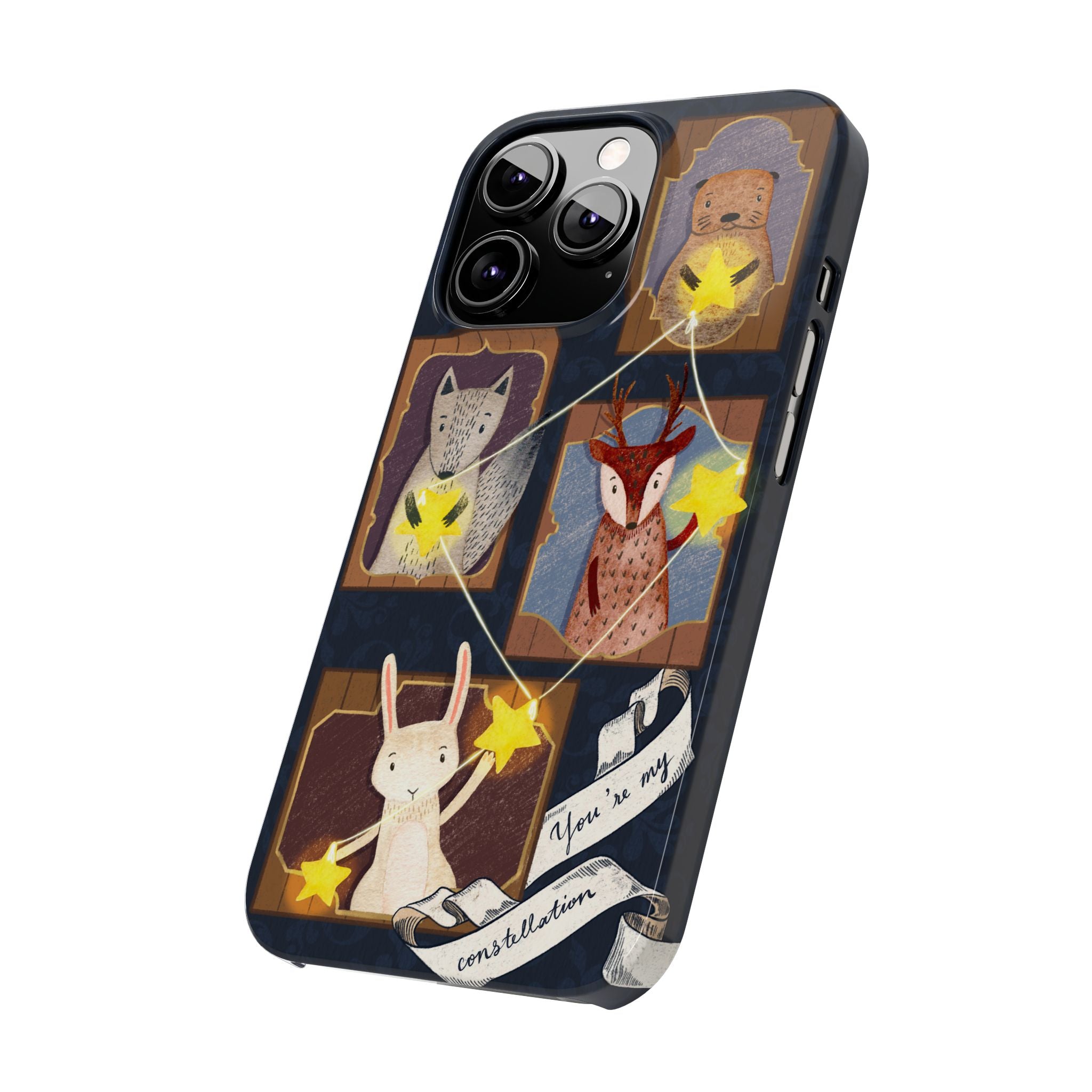 Constellation Friends Slim Case, Woodland Portrait iPhone Cover, Star Collector Design, Cute Kawaii Gift, Phone 8 9 X XR 11 12 13 14 15 16