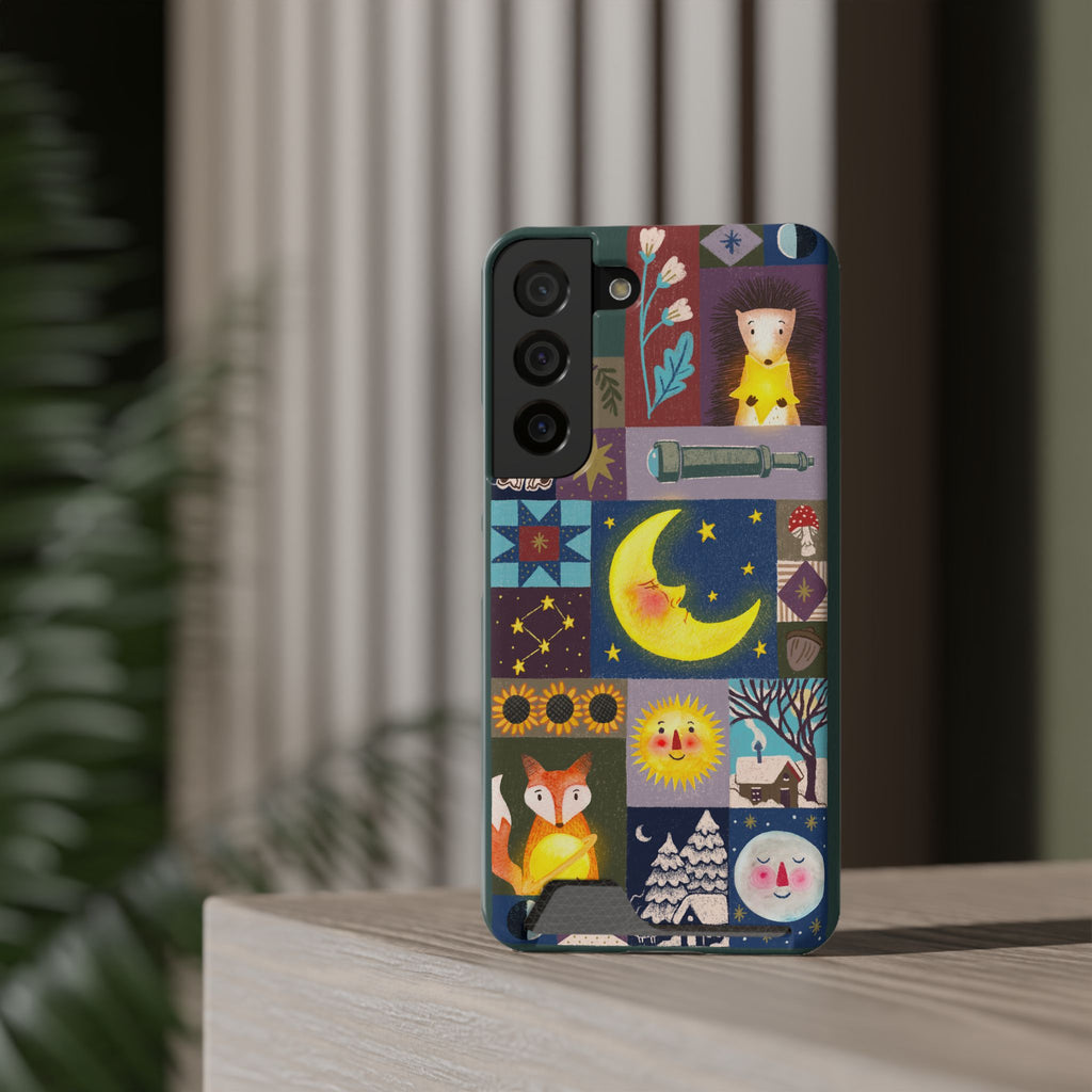 Magical Celestial Patchwork Phone Card Case - Cute Forest Animals Design, Perfect Gift for Nature Lovers, Kids & Adults, Ideal for Birthdays