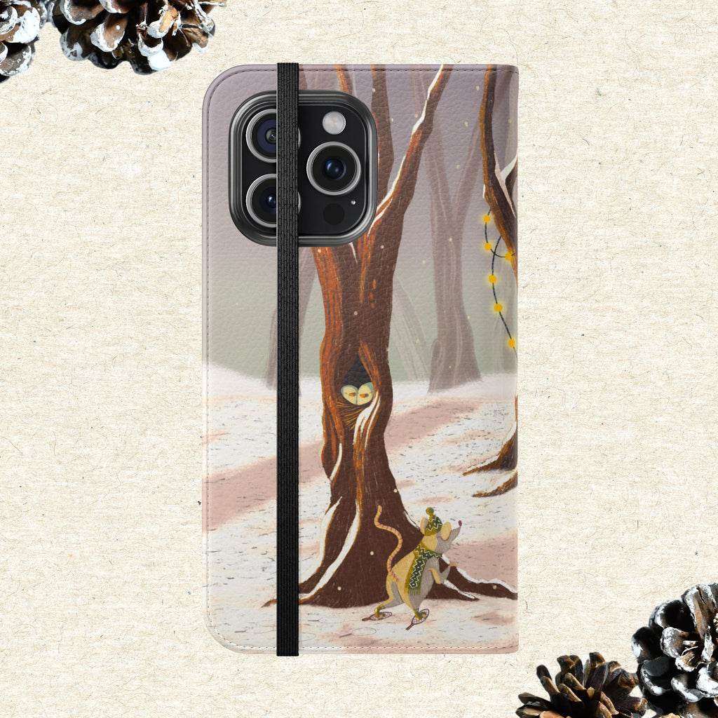 Winter Forest Tea Party Wallet Case, Woodland Animals Phone Flip Cover, Vegan Leather Case, iPhone 11 12 13 14 15 16, Galaxy Ultra S21 S22