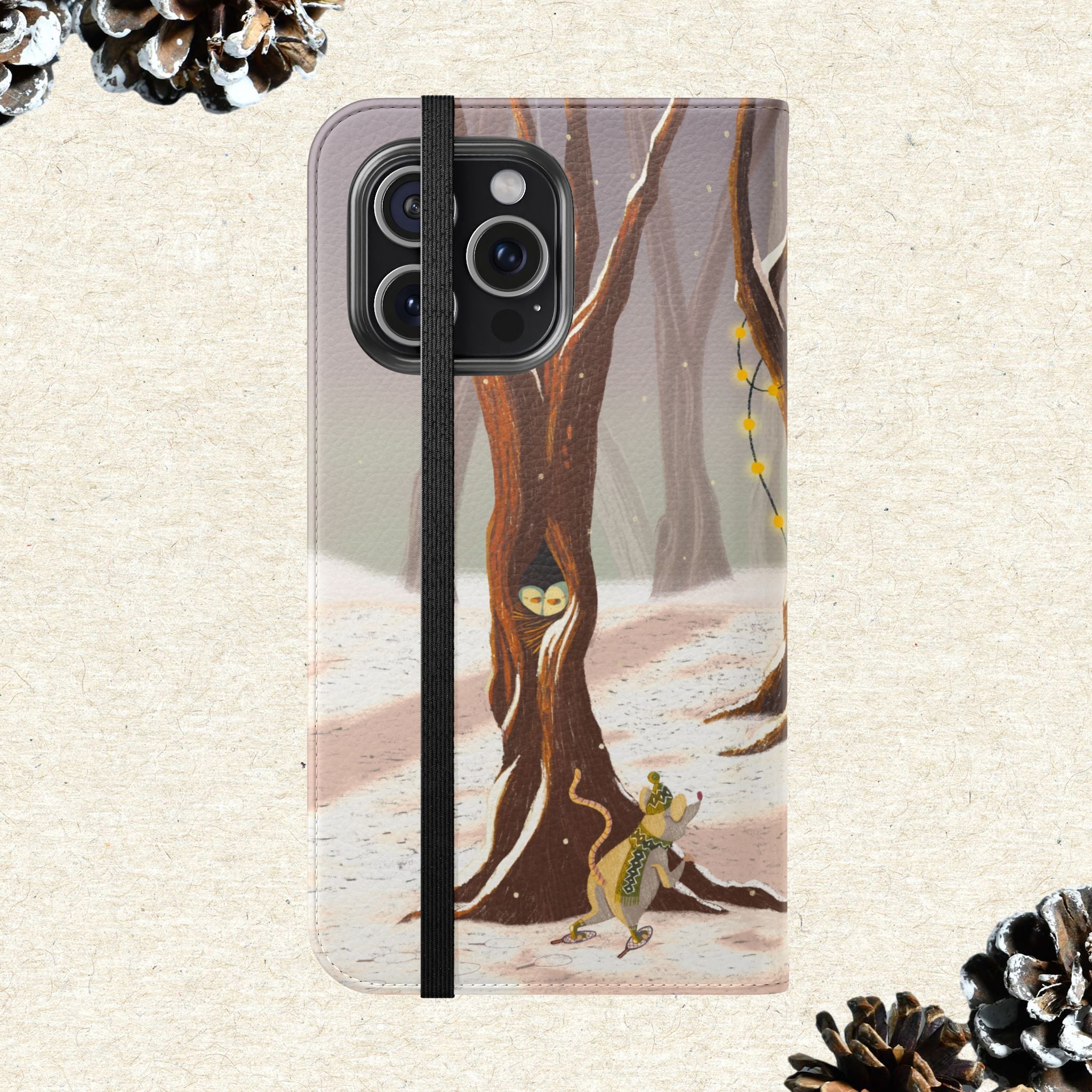 Winter Forest Tea Party Wallet Case, Woodland Animals Phone Flip Cover, Vegan Leather Case, iPhone 11 12 13 14 15 16, Galaxy Ultra S21 S22