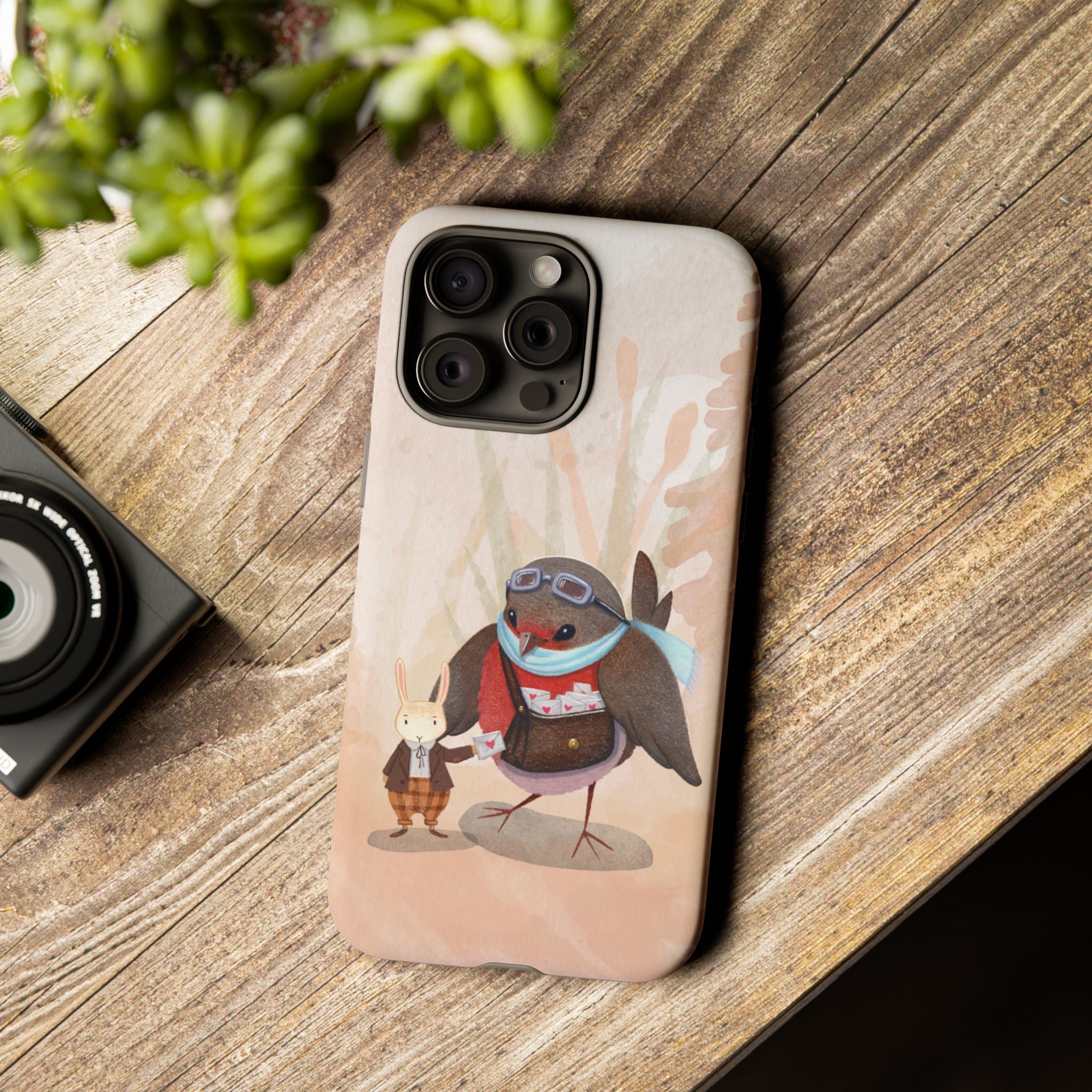 Whimsical Animal Phone Case, Cute Bird and Rabbit Design, Animal Lovers Gift, Nature-Themed Accessory, Eco-Friendly Tech Cover
