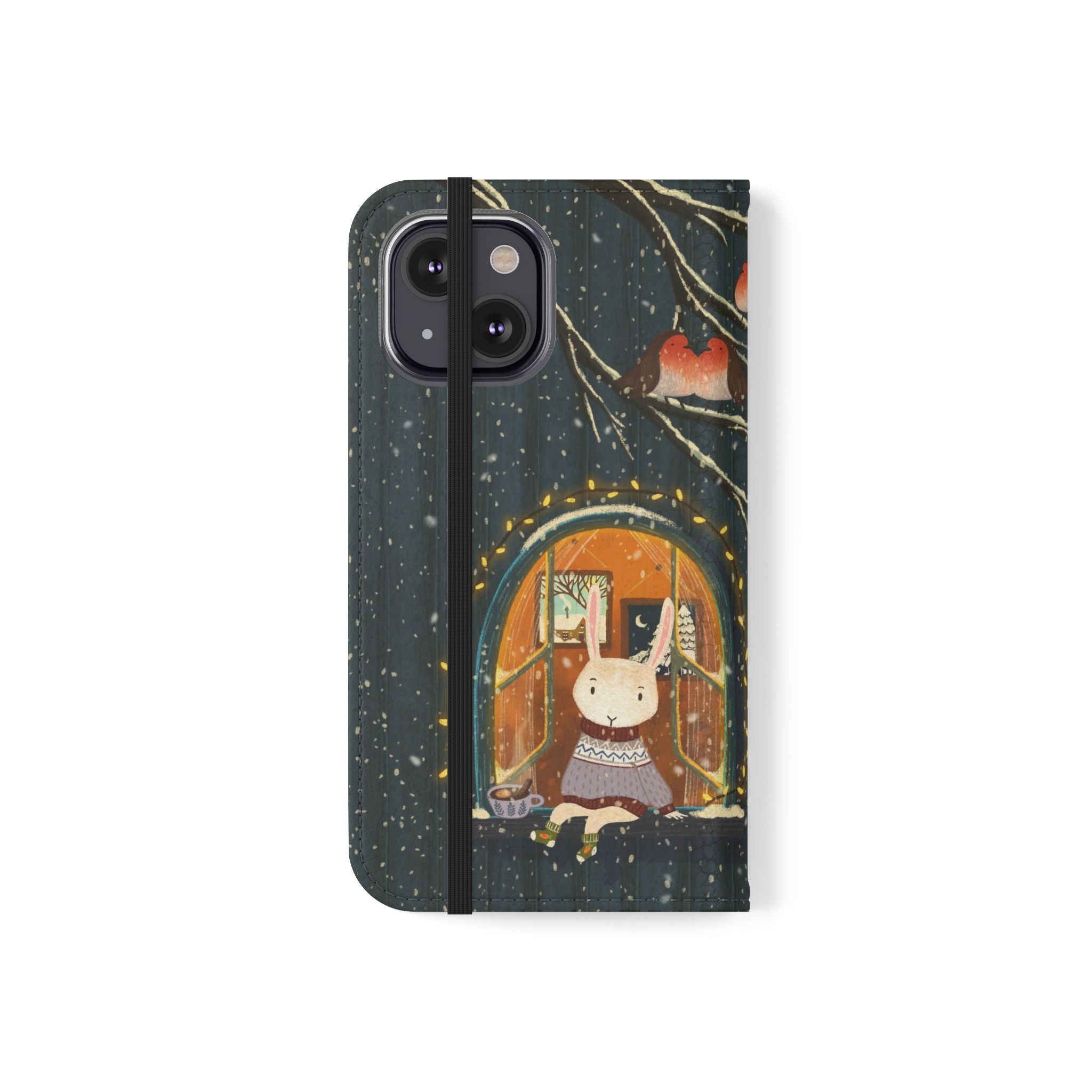 Cozy Winter Cottage Wallet Case, Cute Animals Flip Cover, Vegan Leather, Cozy Vibes, Gift Idea for iPhone 11 12 13 14 15 16, Galaxy S21 S22