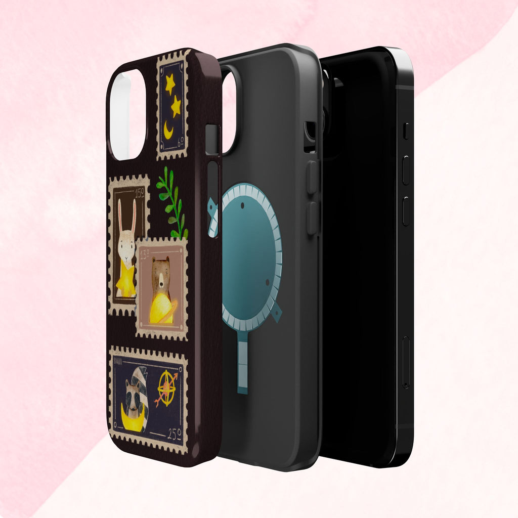 Cute Animal Stamp Phone Case, Quirky Gift for Animal Lovers, Personalized Case for Holidays, Unique Phone Accessory