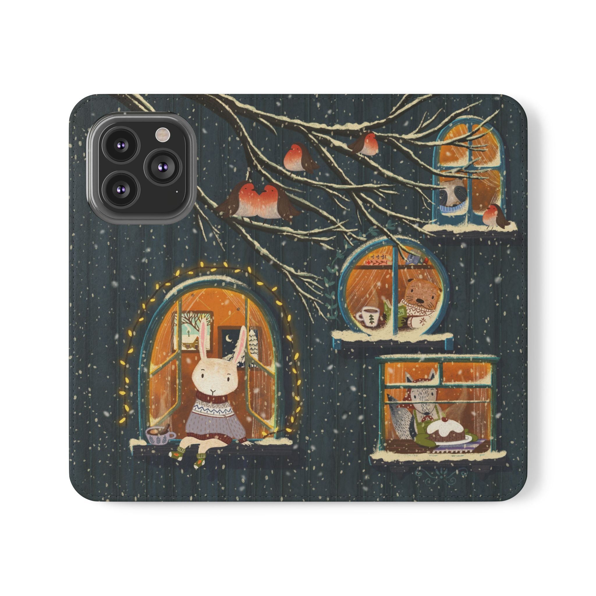 Cozy Winter Cottage Wallet Case, Cute Animals Flip Cover, Vegan Leather, Cozy Vibes, Gift Idea for iPhone 11 12 13 14 15 16, Galaxy S21 S22