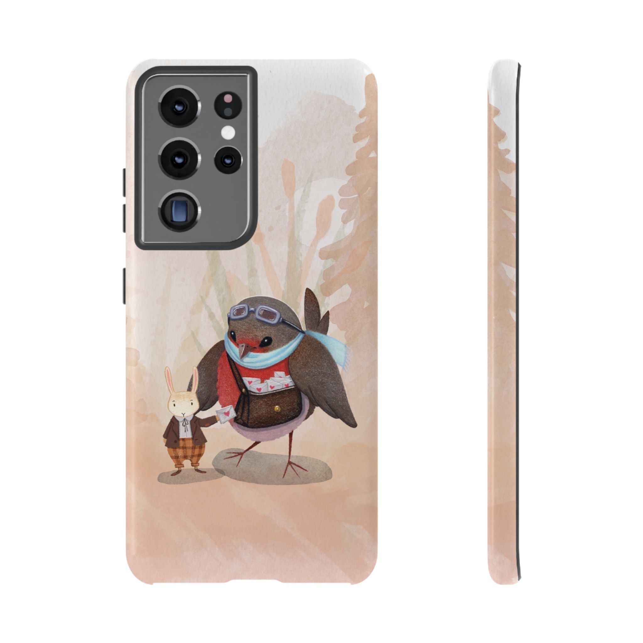 Whimsical Animal Phone Case, Cute Bird and Rabbit Design, Animal Lovers Gift, Nature-Themed Accessory, Eco-Friendly Tech Cover