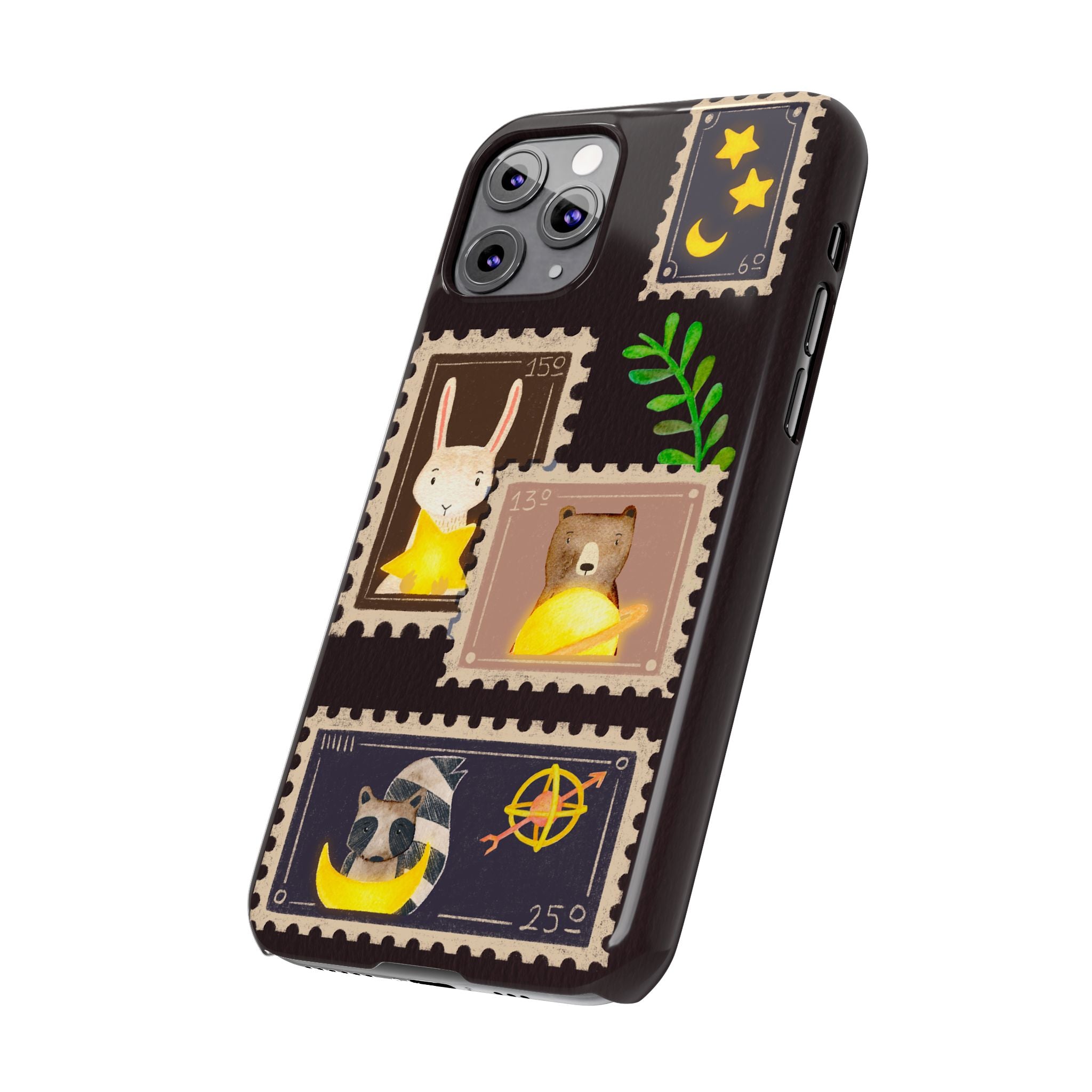 Woodland Stamp Vintage Style Glossy iPhone Case | Cute Phone Cover, Animal Lover Gift, Unique Birthday Gift, iPhone XR, 12, 13, 14, 15, 16