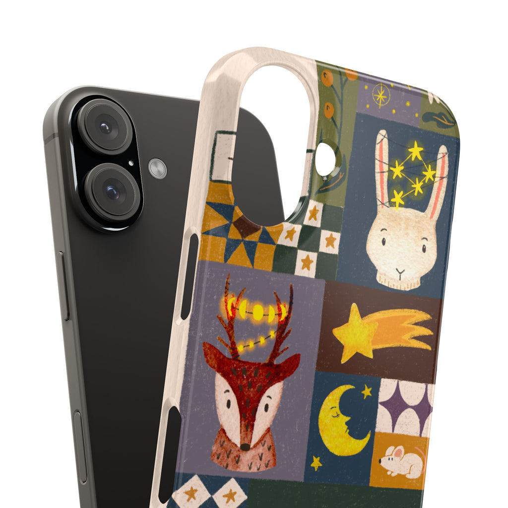 Holiday Night Sky Slim Case, Cute Forest Creatures iPhone Cover, Bunny Deer Moose, iPhone 7 8 X XR XS 11 12 13 14 15 16