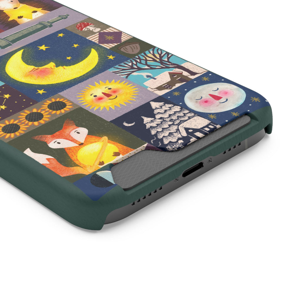 Magical Celestial Patchwork Phone Card Case - Cute Forest Animals Design, Perfect Gift for Nature Lovers, Kids & Adults, Ideal for Birthdays