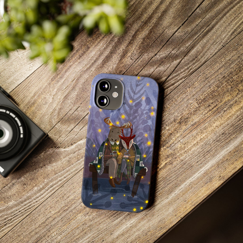Whimsical Animal Love Slim Phone Cases, Cute Holiday Gifts, Cozy Home Decor, Nature Lover Accessories, Couples Gifts