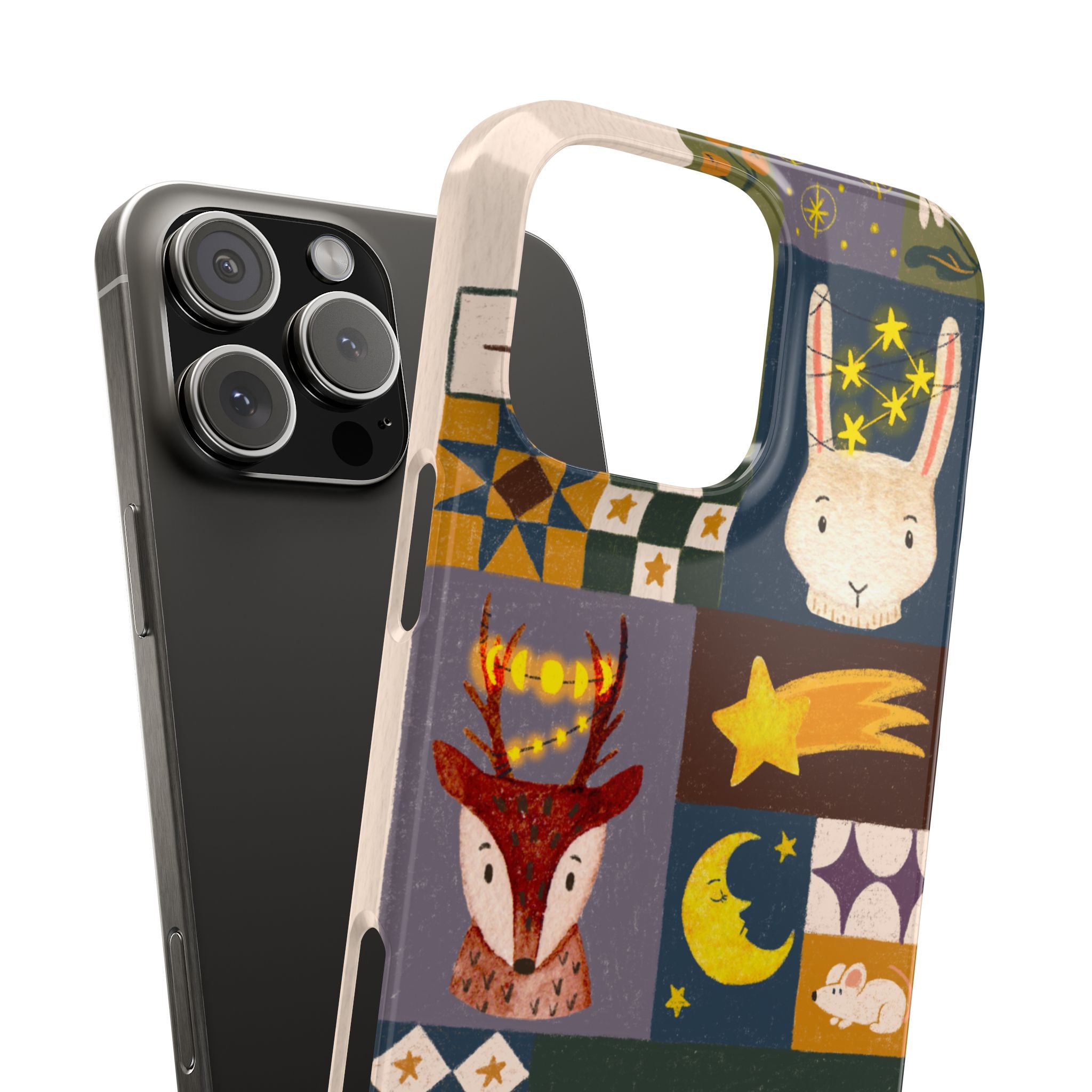 Holiday Night Sky Slim Case, Cute Forest Creatures iPhone Cover, Bunny Deer Moose, iPhone 7 8 X XR XS 11 12 13 14 15 16