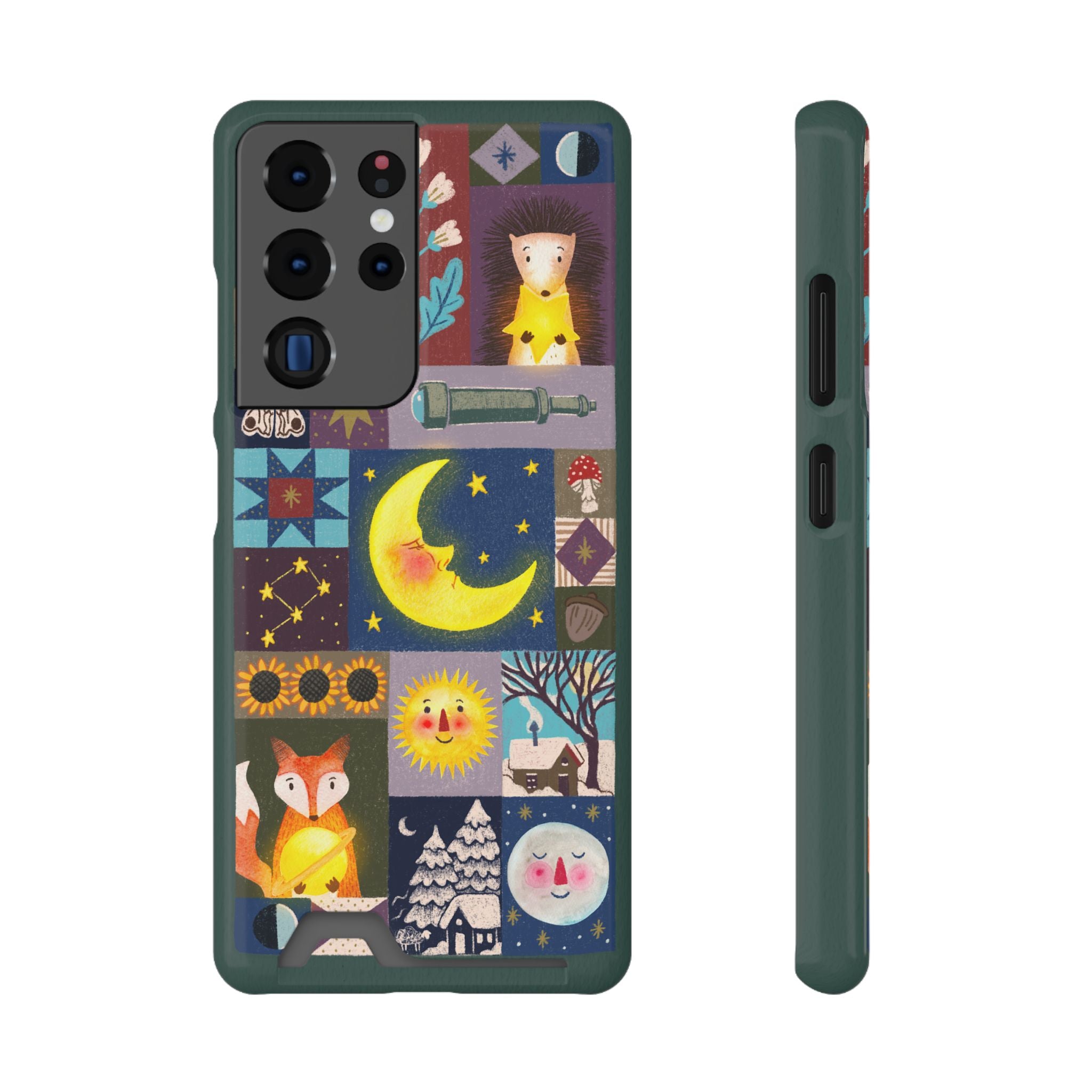 Magical Celestial Patchwork Phone Card Case - Cute Forest Animals Design, Perfect Gift for Nature Lovers, Kids & Adults, Ideal for Birthdays