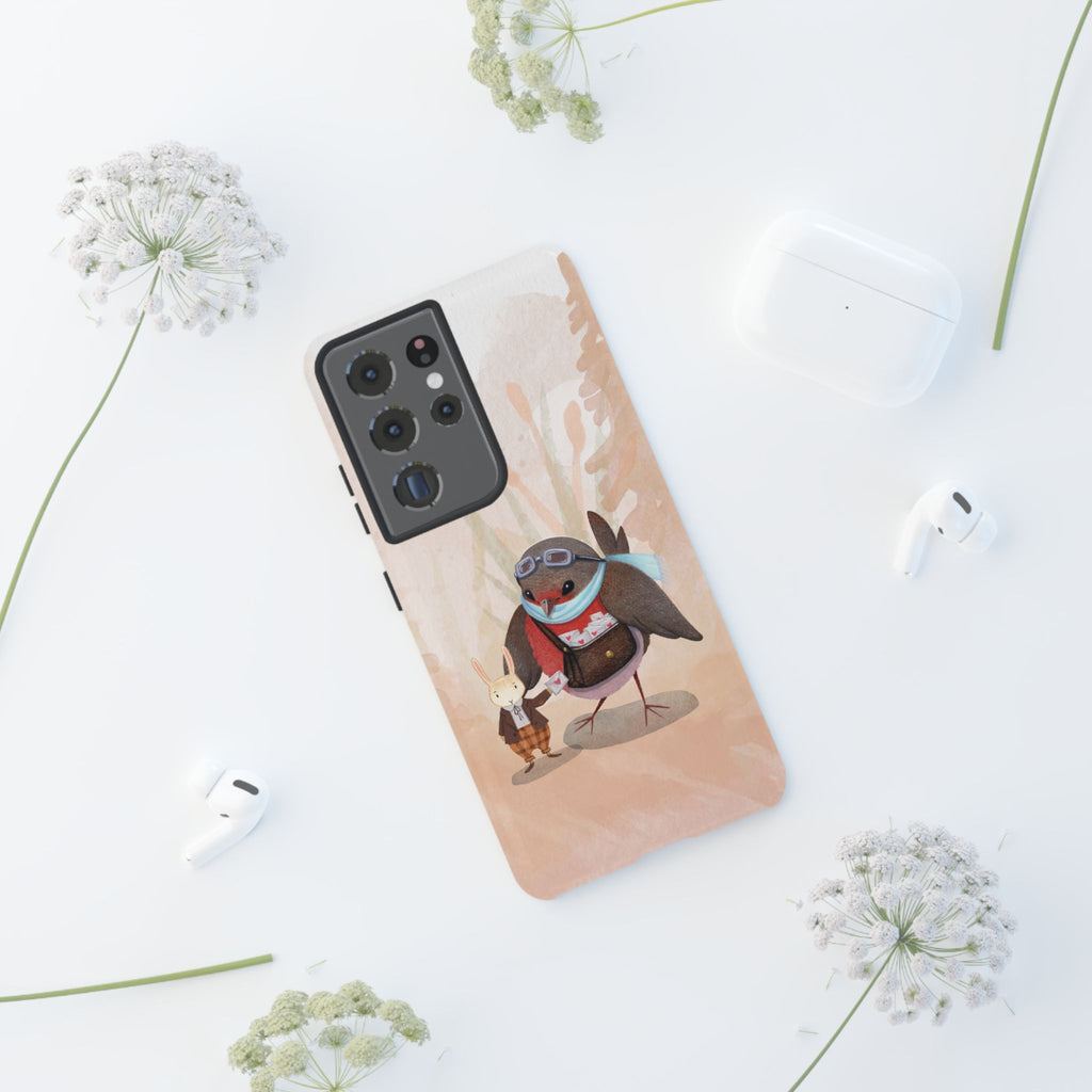 Whimsical Animal Phone Case, Cute Bird and Rabbit Design, Animal Lovers Gift, Nature-Themed Accessory, Eco-Friendly Tech Cover