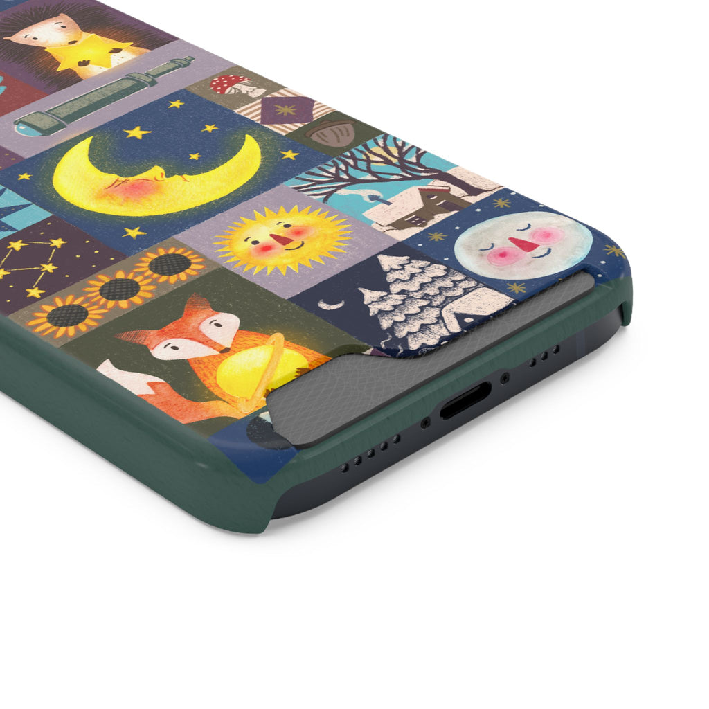 Magical Celestial Patchwork Phone Card Case - Cute Forest Animals Design, Perfect Gift for Nature Lovers, Kids & Adults, Ideal for Birthdays