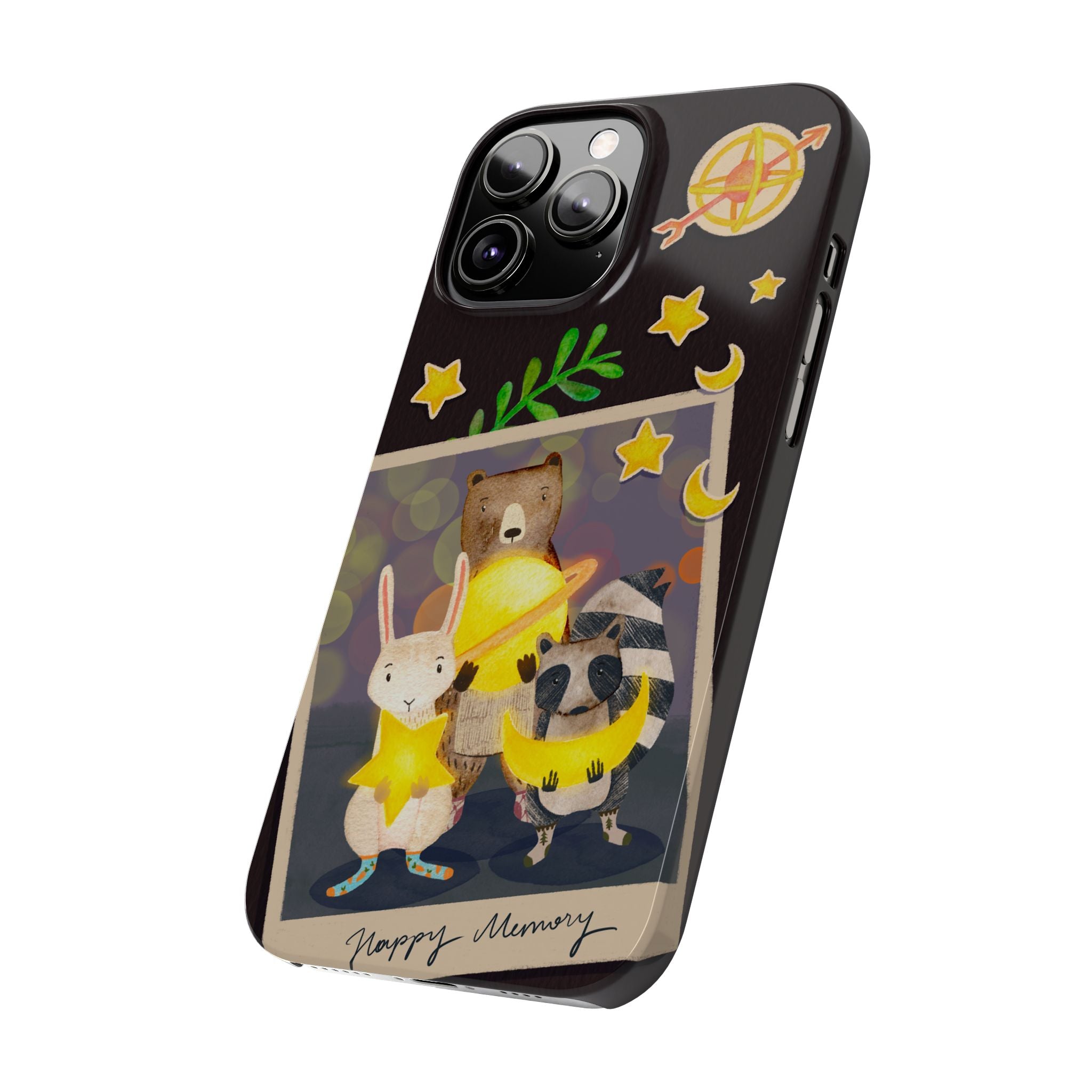Happy Memory Animal Slim Case, Starry Night Friends iPhone Cover, Kawaii Photo Design, iPhone 8 9 X XR 12 13 14 15 16