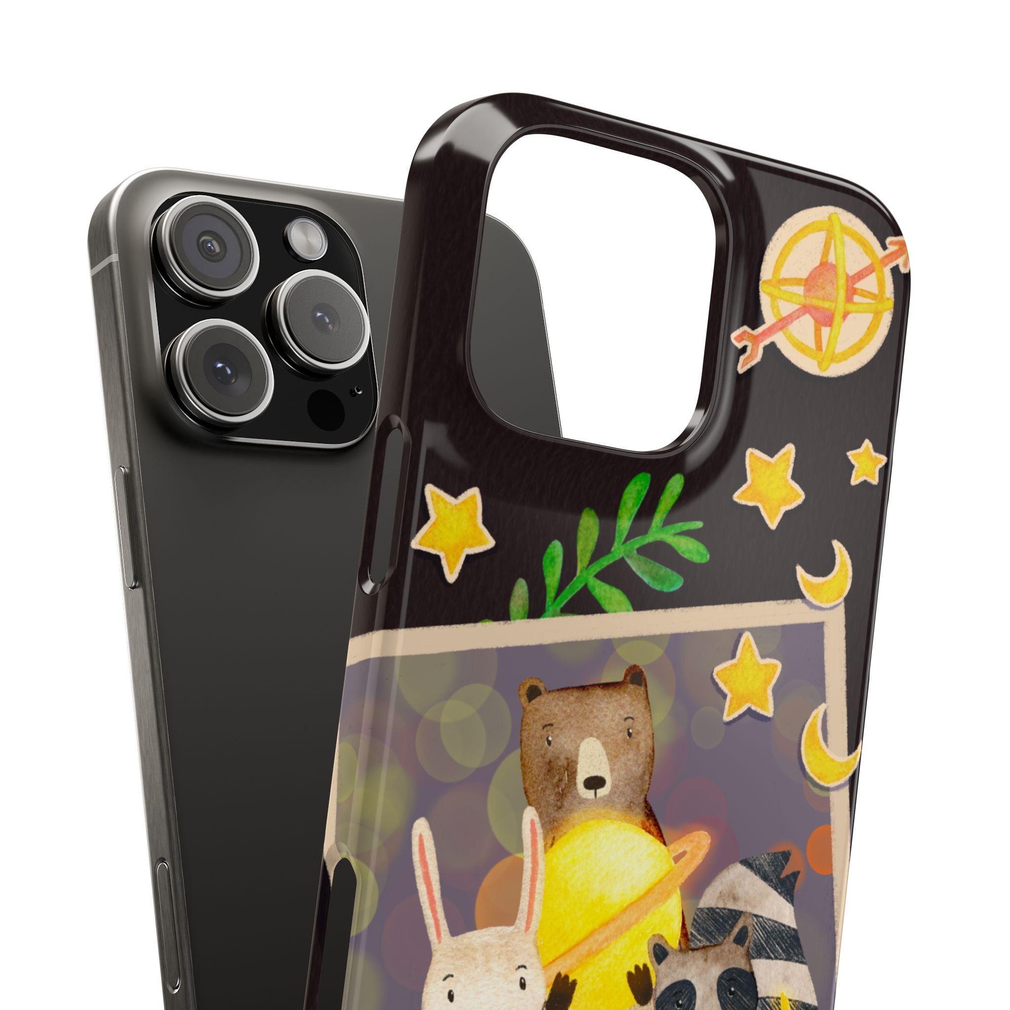 Happy Memory Animal Slim Case, Starry Night Friends iPhone Cover, Kawaii Photo Design, iPhone 8 9 X XR 12 13 14 15 16