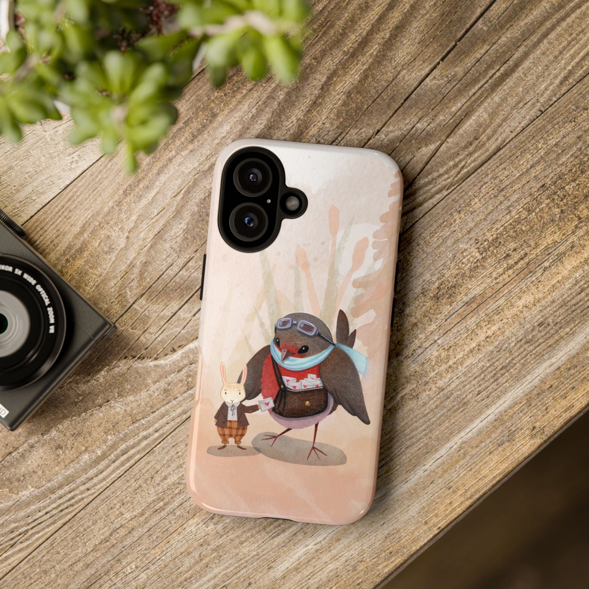 Whimsical Animal Phone Case, Cute Bird and Rabbit Design, Animal Lovers Gift, Nature-Themed Accessory, Eco-Friendly Tech Cover