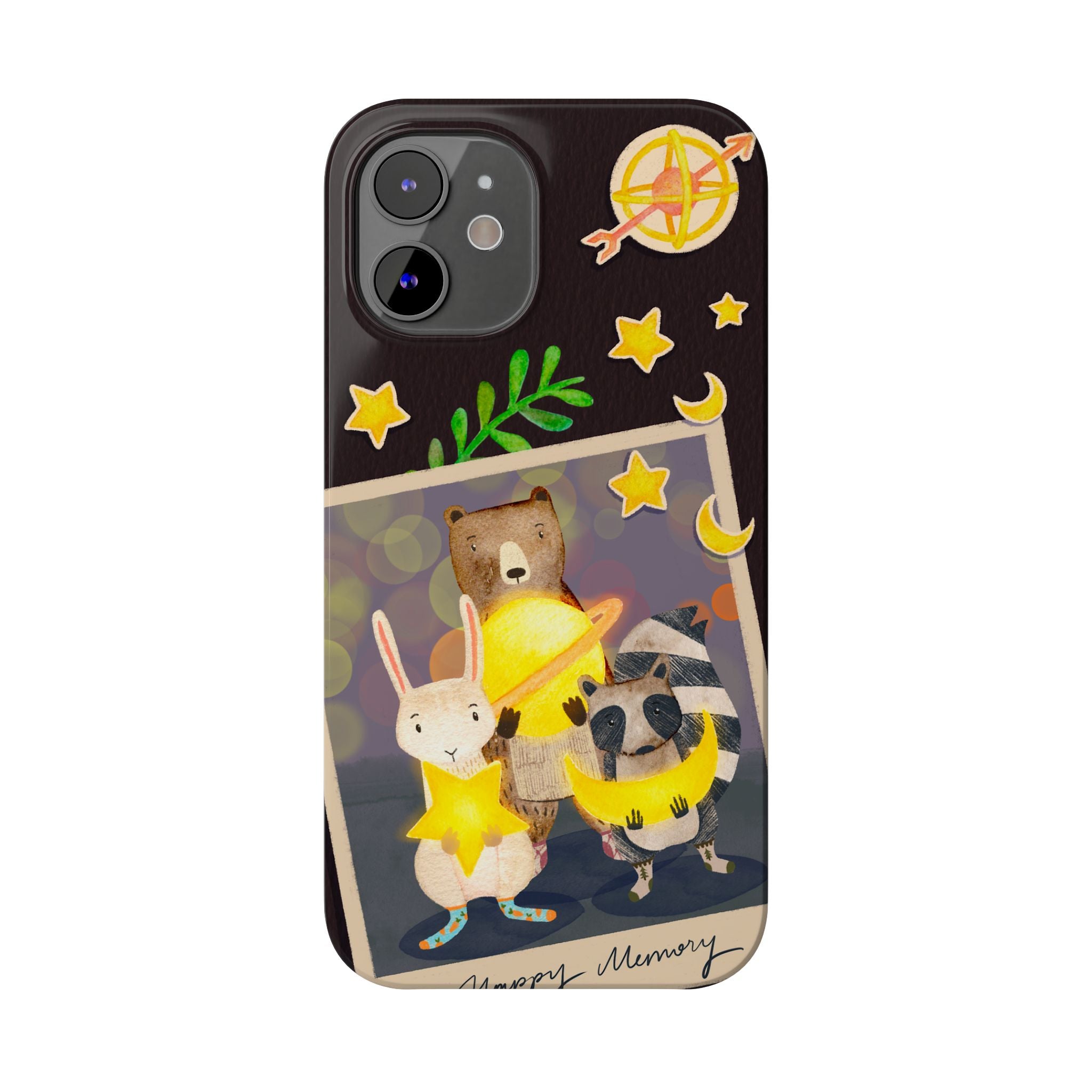Happy Memory Animal Slim Case, Starry Night Friends iPhone Cover, Kawaii Photo Design, iPhone 8 9 X XR 12 13 14 15 16