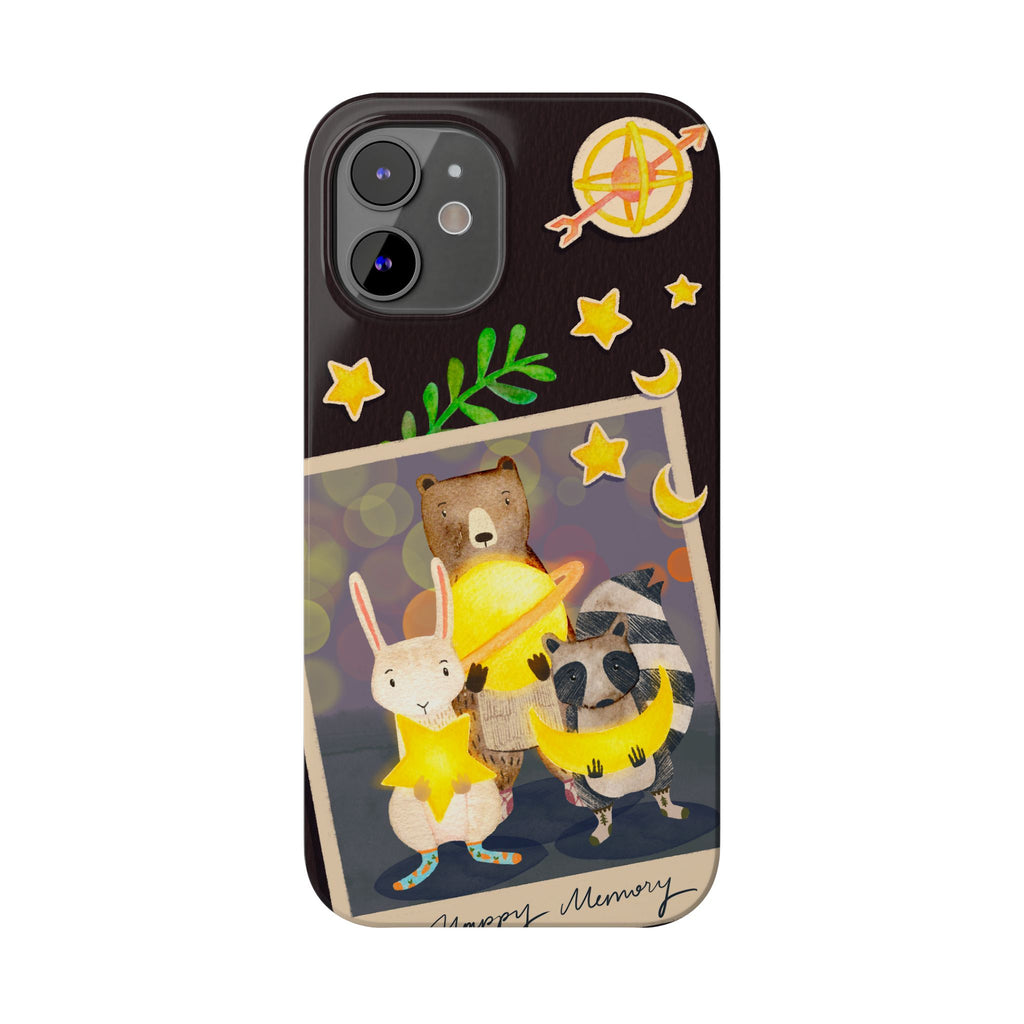 Happy Memory Animal Slim Case, Starry Night Friends iPhone Cover, Kawaii Photo Design, iPhone 8 9 X XR 12 13 14 15 16