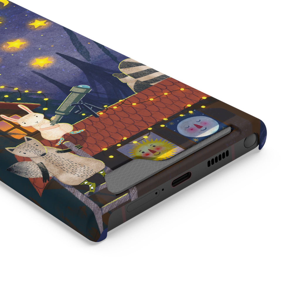 Stargazing Animals Phone Case With Card Holder - Cute Animal Design for Kids, Gift for Urban Explorers, Night Sky Vibes, Fun Accessory