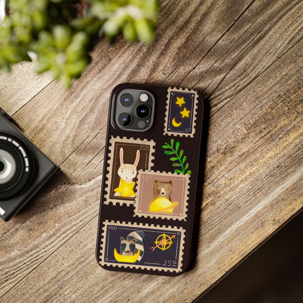 Woodland Stamp Vintage Style Glossy iPhone Case | Cute Phone Cover, Animal Lover Gift, Unique Birthday Gift, iPhone XR, 12, 13, 14, 15, 16