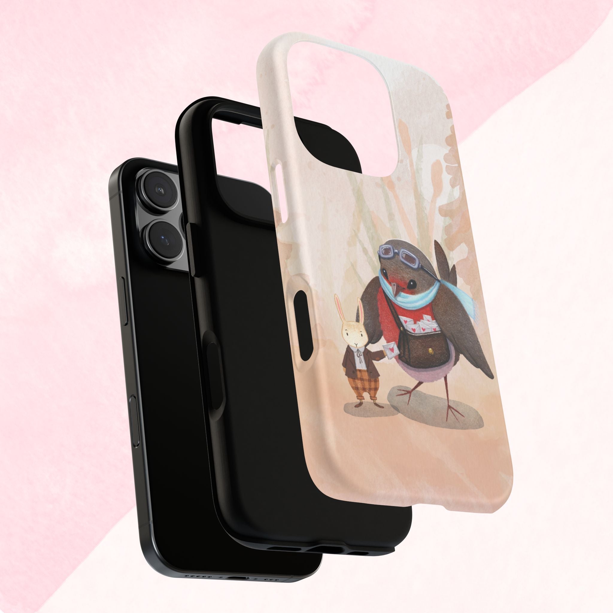 Whimsical Animal Phone Case, Cute Bird and Rabbit Design, Animal Lovers Gift, Nature-Themed Accessory, Eco-Friendly Tech Cover