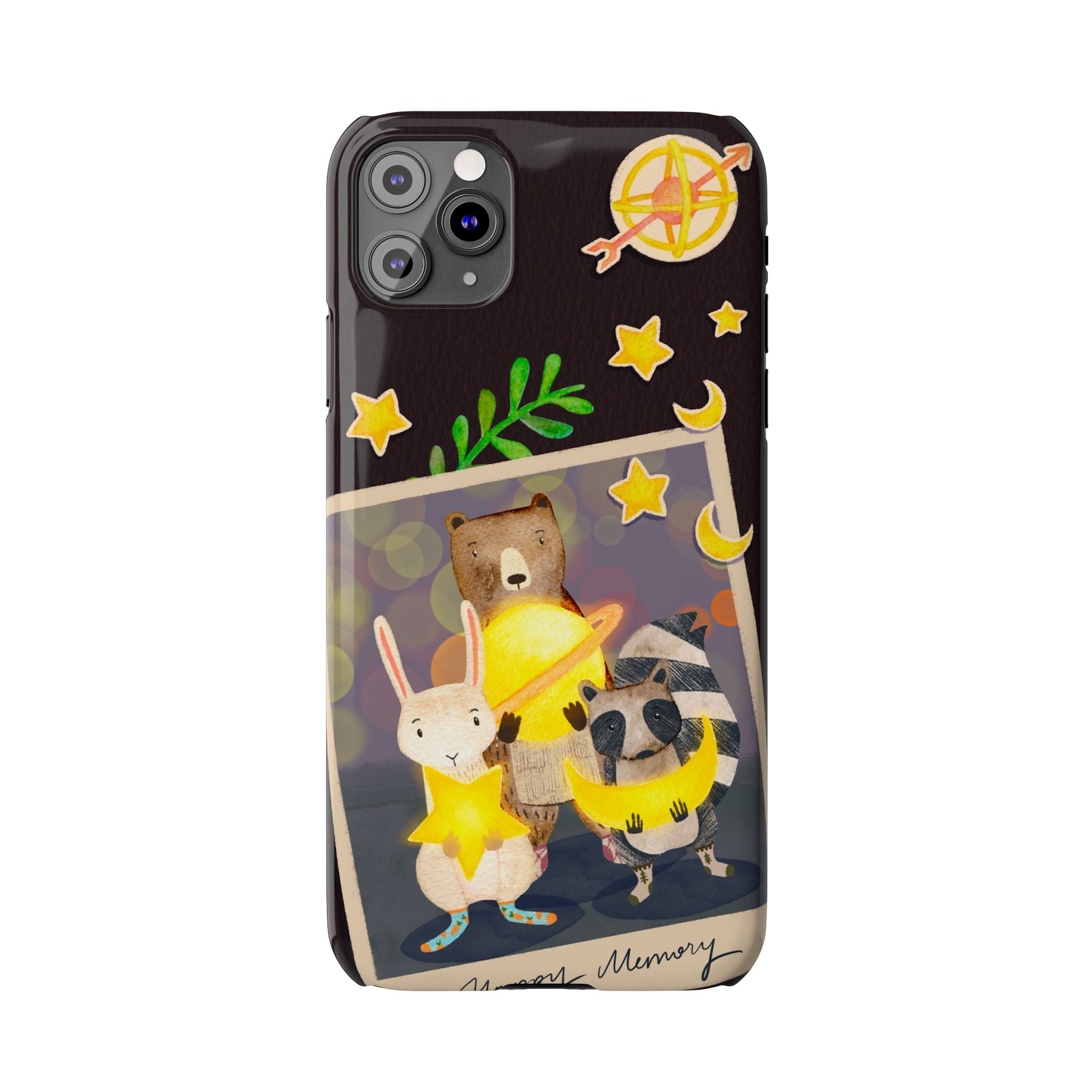 Happy Memory Animal Slim Case, Starry Night Friends iPhone Cover, Kawaii Photo Design, iPhone 8 9 X XR 12 13 14 15 16