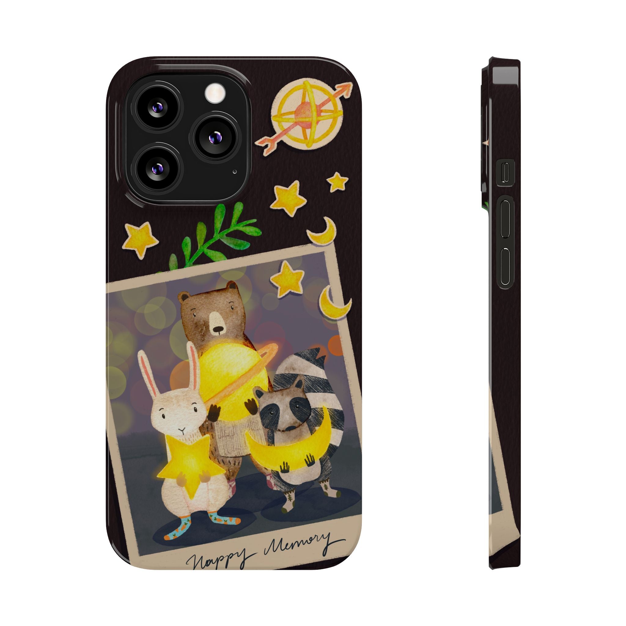 Happy Memory Animal Slim Case, Starry Night Friends iPhone Cover, Kawaii Photo Design, iPhone 8 9 X XR 12 13 14 15 16