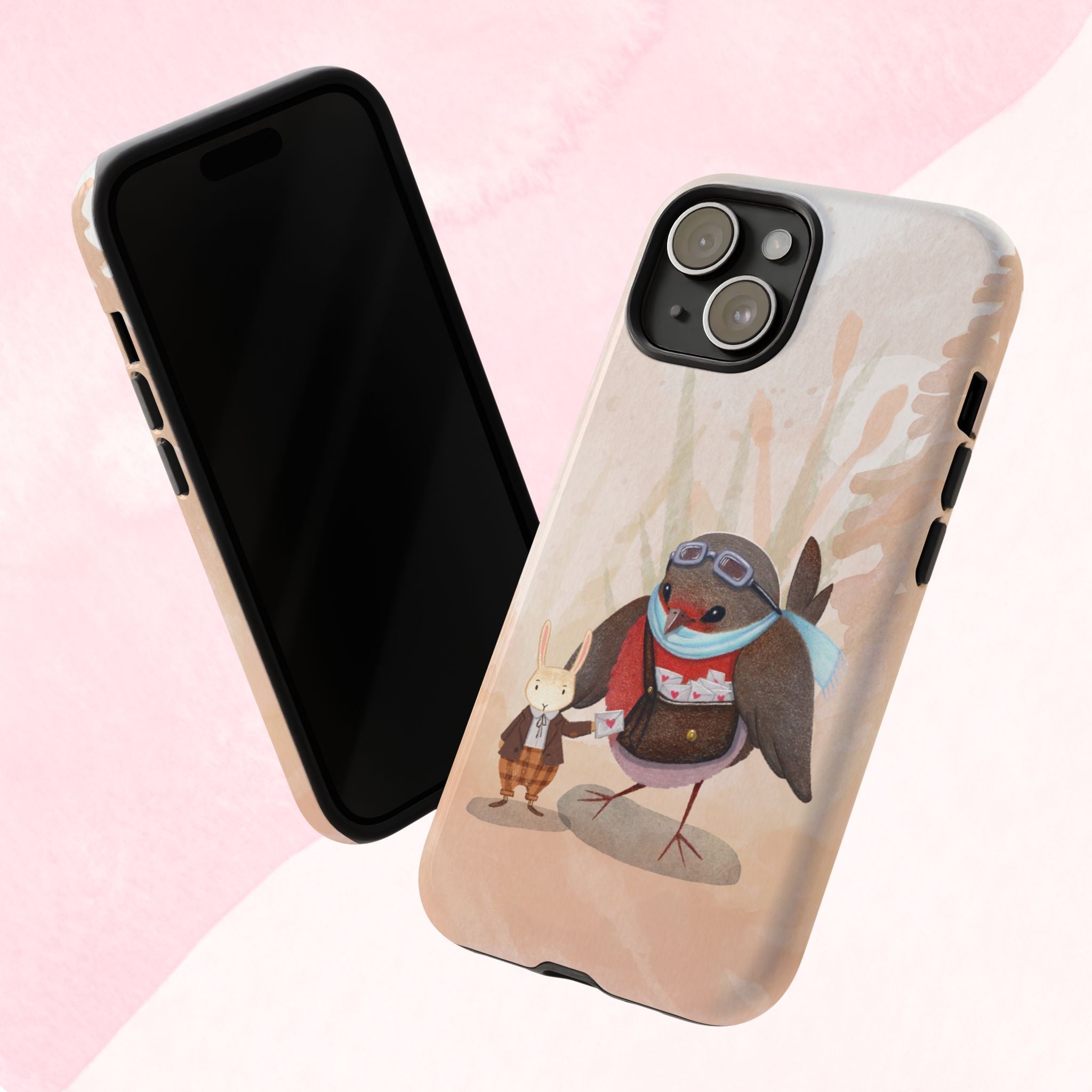 Whimsical Animal Phone Case, Cute Bird and Rabbit Design, Animal Lovers Gift, Nature-Themed Accessory, Eco-Friendly Tech Cover