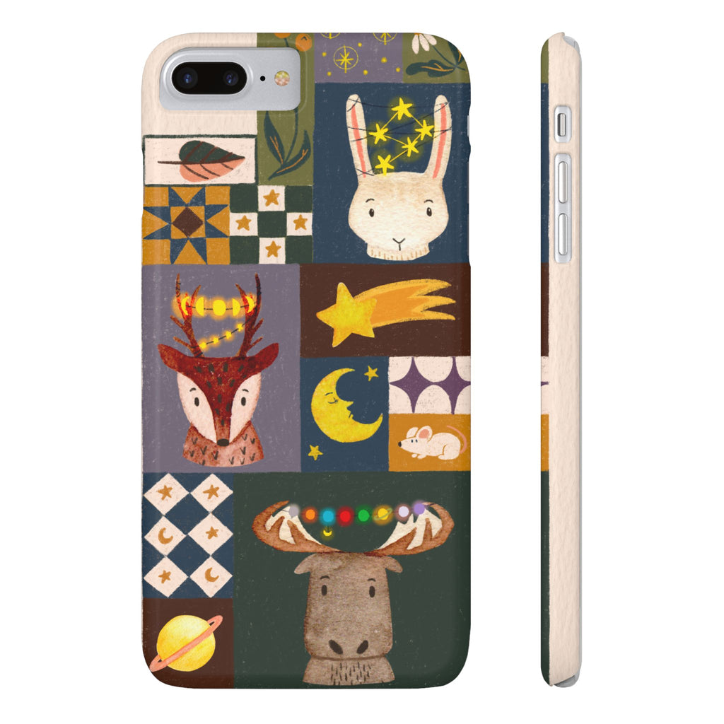 Holiday Night Sky Slim Case, Cute Forest Creatures iPhone Cover, Bunny Deer Moose, iPhone 7 8 X XR XS 11 12 13 14 15 16