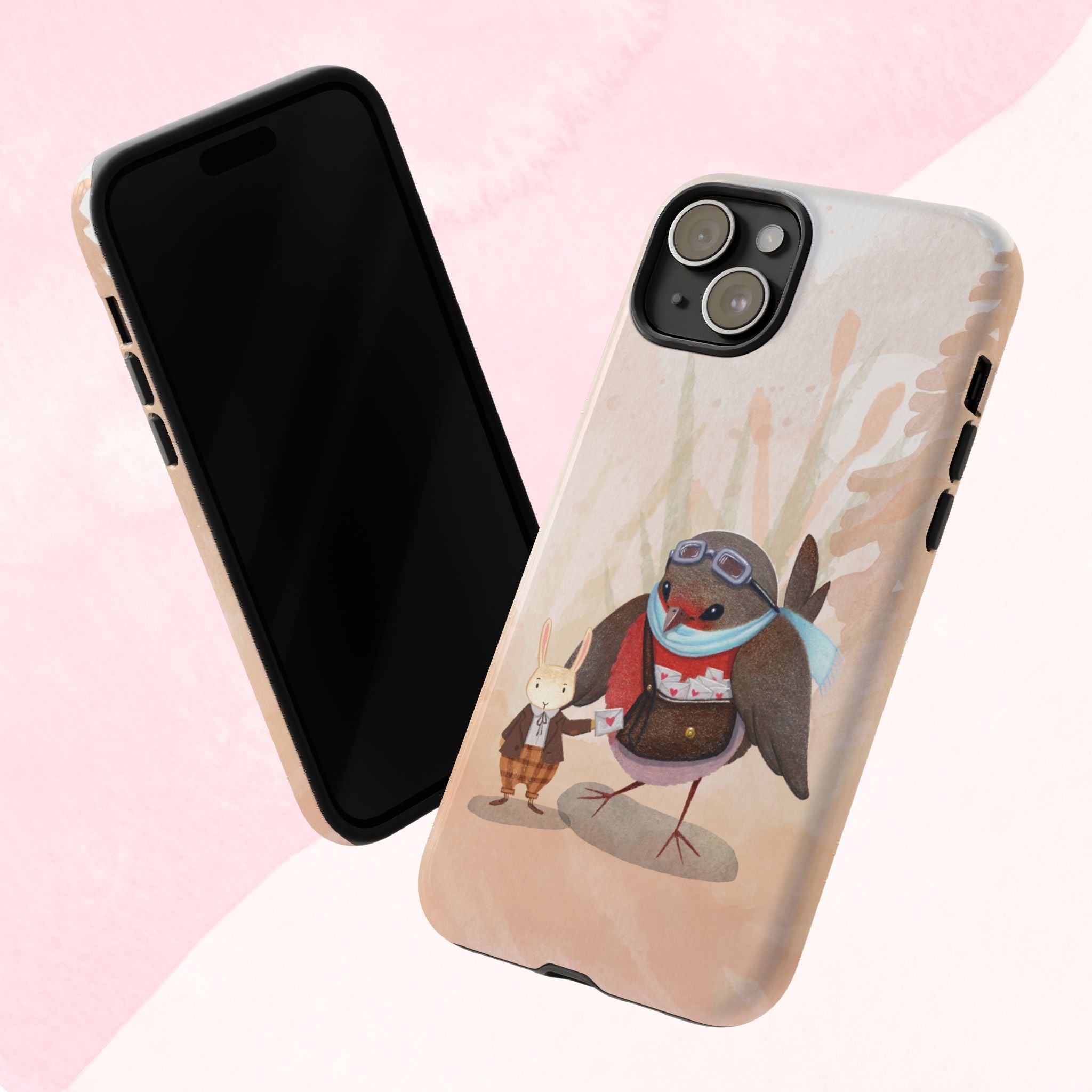 Whimsical Animal Phone Case, Cute Bird and Rabbit Design, Animal Lovers Gift, Nature-Themed Accessory, Eco-Friendly Tech Cover