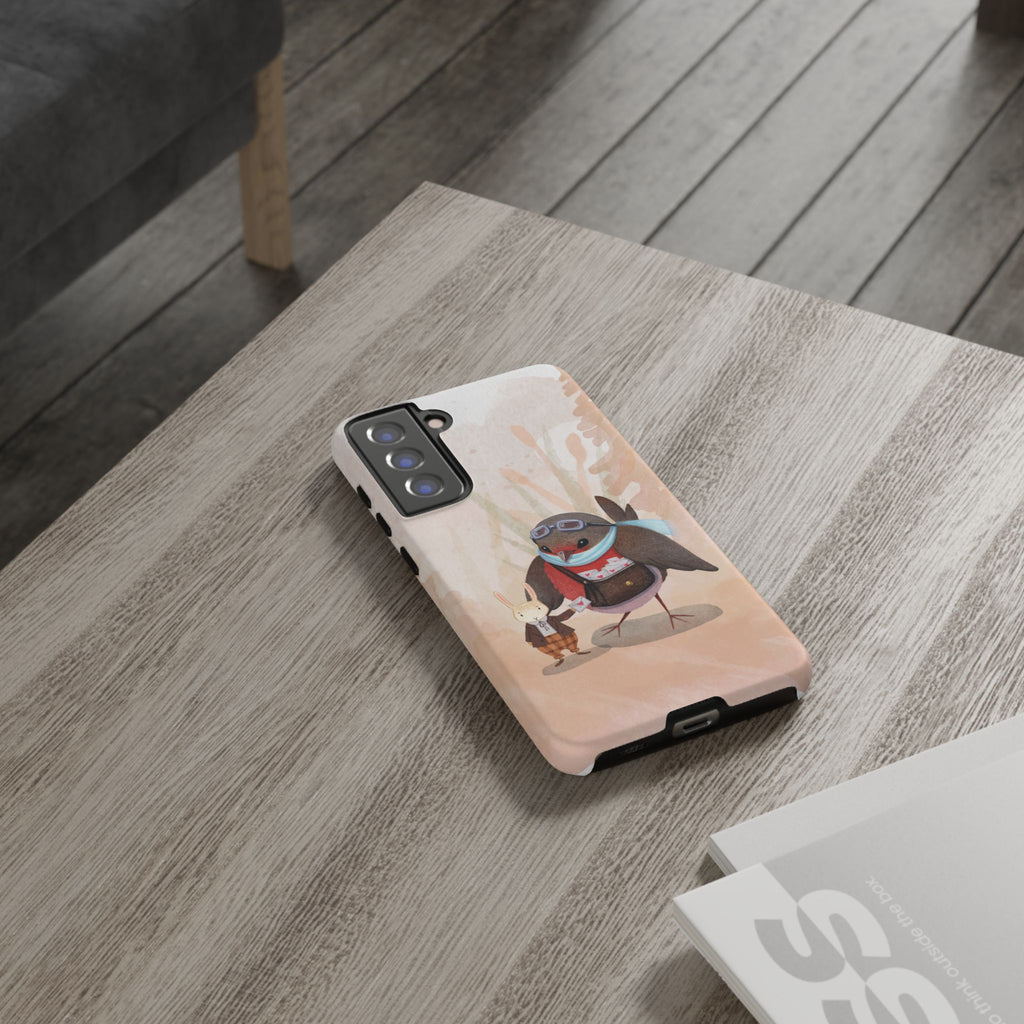 Whimsical Animal Phone Case, Cute Bird and Rabbit Design, Animal Lovers Gift, Nature-Themed Accessory, Eco-Friendly Tech Cover