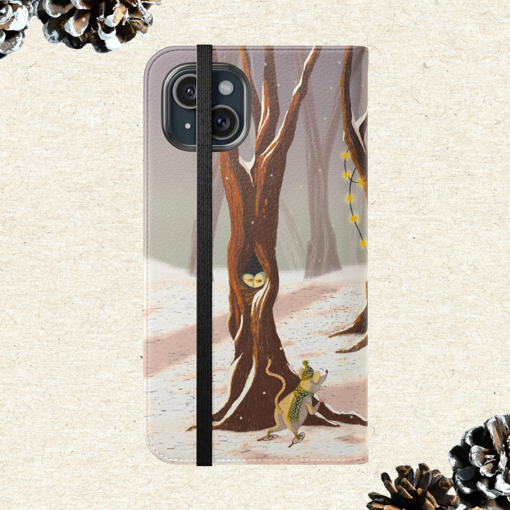 Winter Forest Tea Party Wallet Case, Woodland Animals Phone Flip Cover, Vegan Leather Case, iPhone 11 12 13 14 15 16, Galaxy Ultra S21 S22