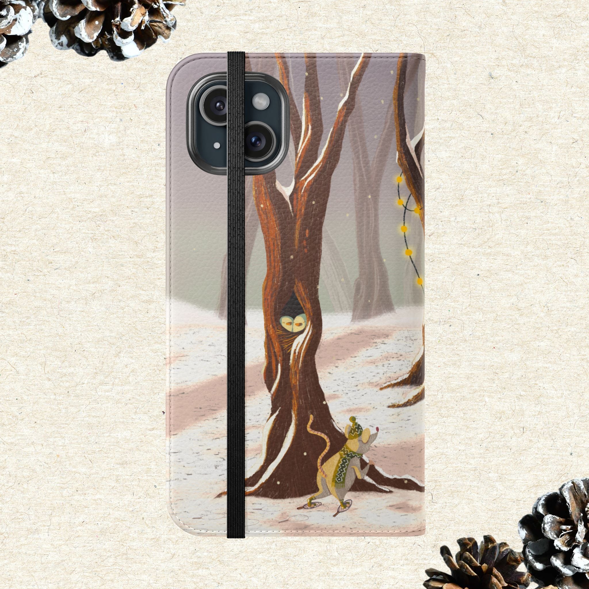 Winter Forest Tea Party Wallet Case, Woodland Animals Phone Flip Cover, Vegan Leather Case, iPhone 11 12 13 14 15 16, Galaxy Ultra S21 S22