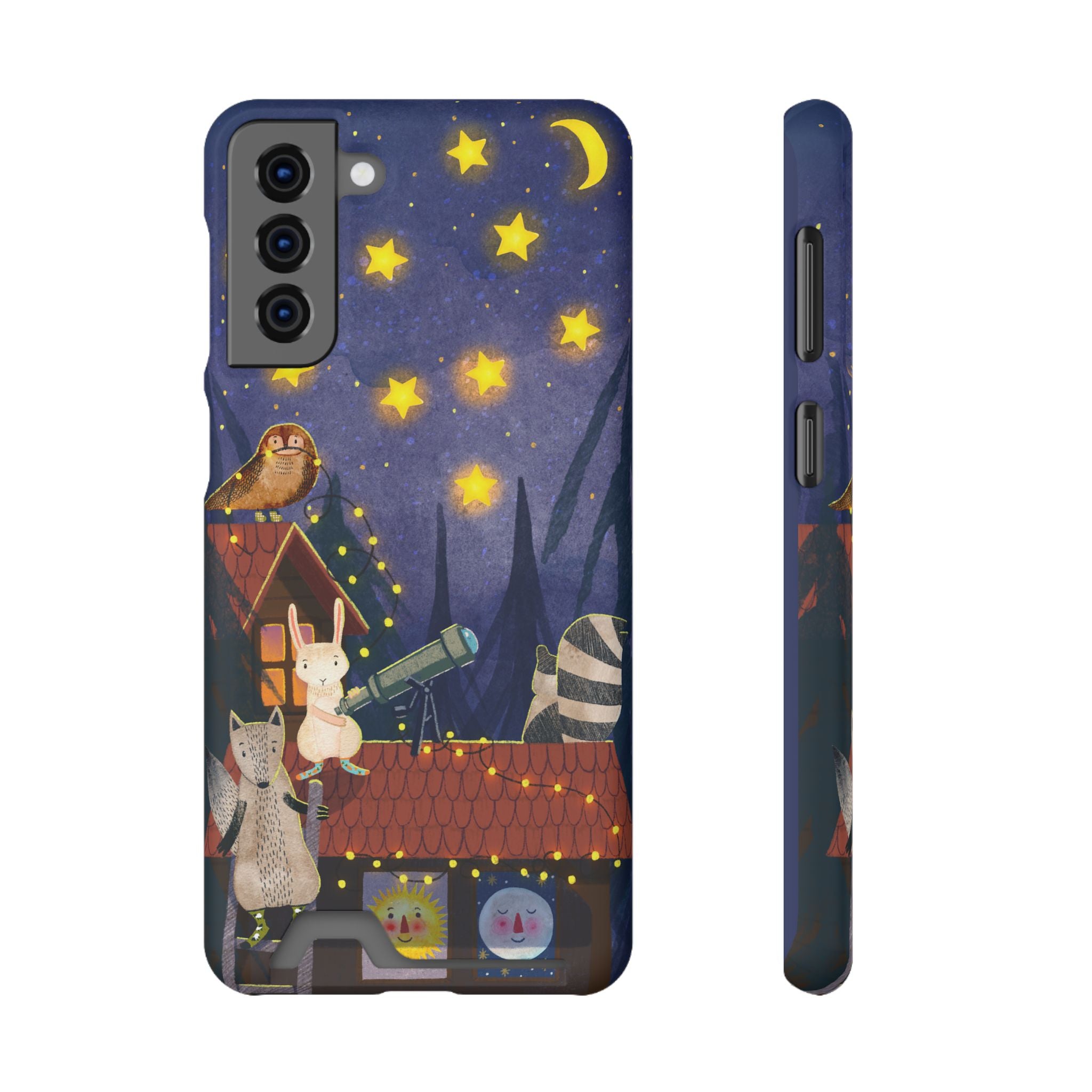 Stargazing Animals Phone Case With Card Holder - Cute Animal Design for Kids, Gift for Urban Explorers, Night Sky Vibes, Fun Accessory
