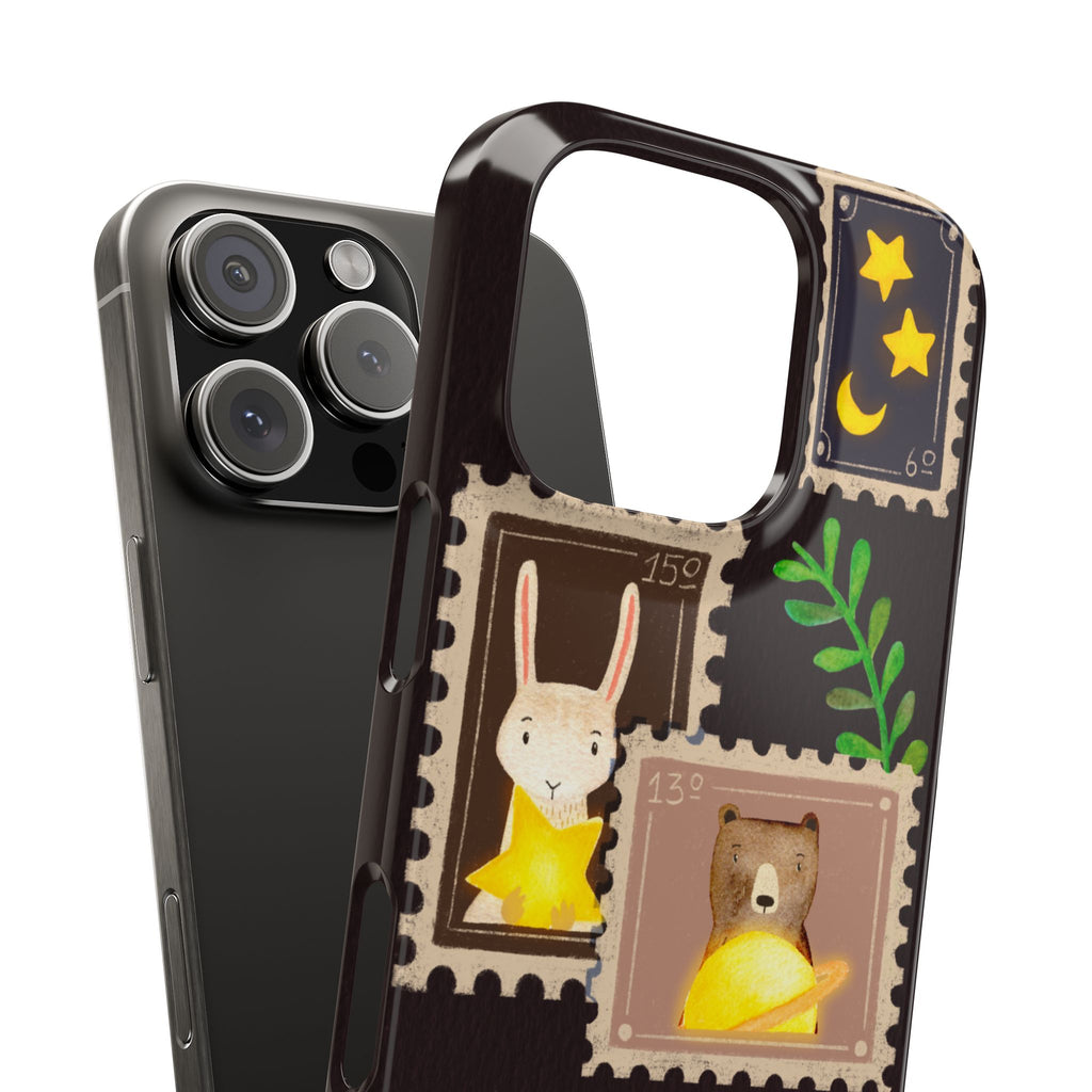 Woodland Stamp Vintage Style Glossy iPhone Case | Cute Phone Cover, Animal Lover Gift, Unique Birthday Gift, iPhone XR, 12, 13, 14, 15, 16