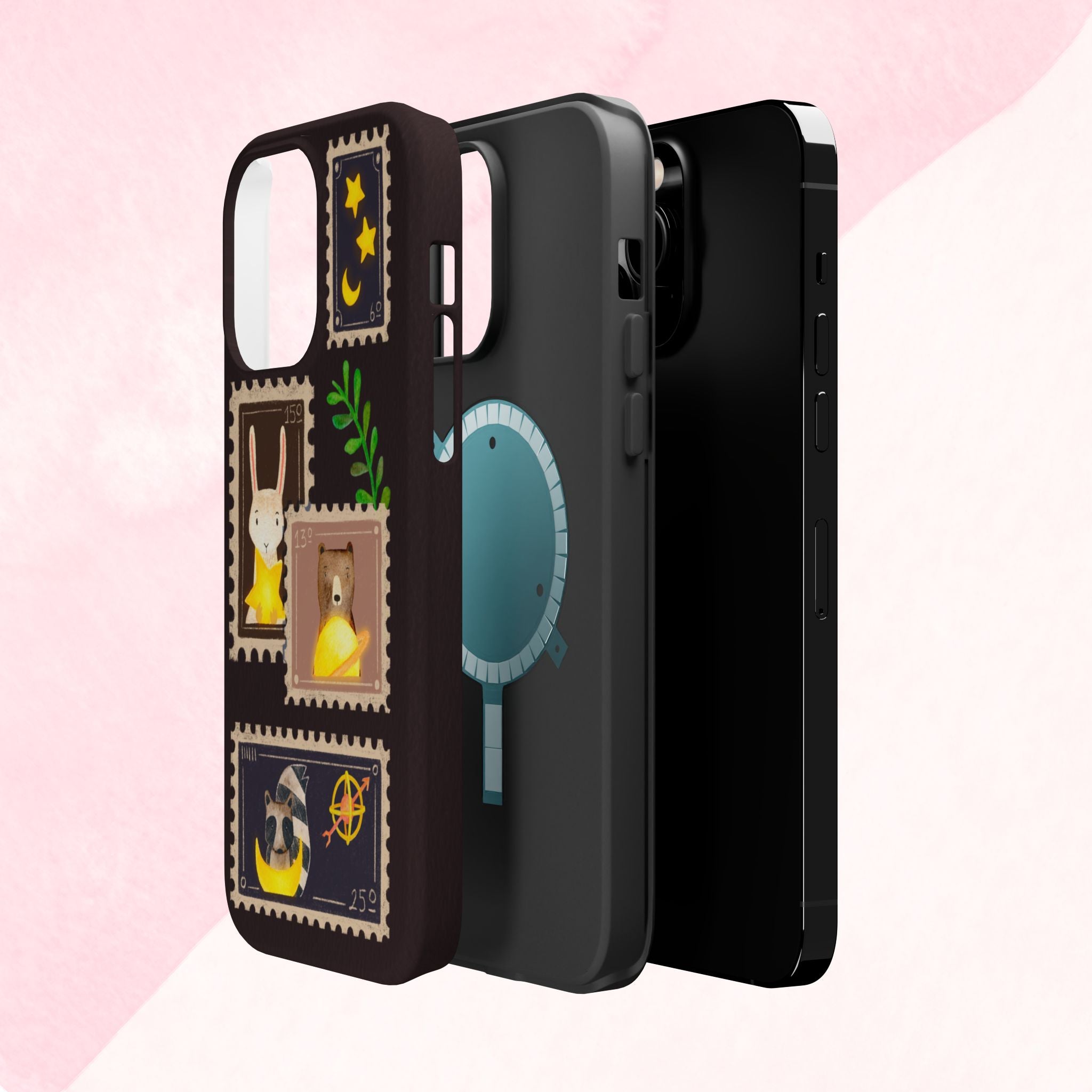 Cute Animal Stamp Phone Case, Quirky Gift for Animal Lovers, Personalized Case for Holidays, Unique Phone Accessory