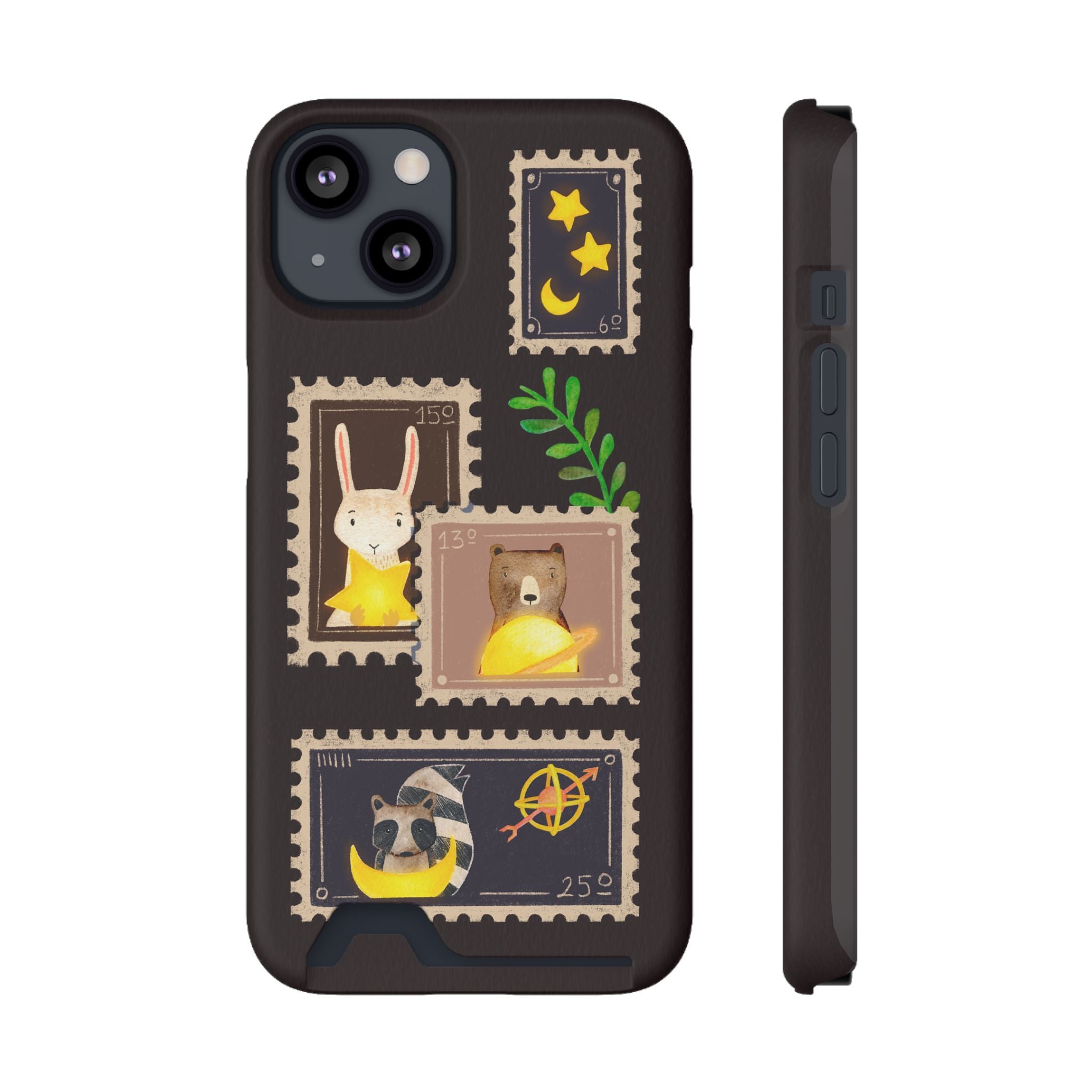 Animal Phone Case with Card Holder - Cute Raccoon, Bear & Bunny Design for iPhone 13 Samsung Galaxy S21/S22 - Pet Lovers Night Sky Style