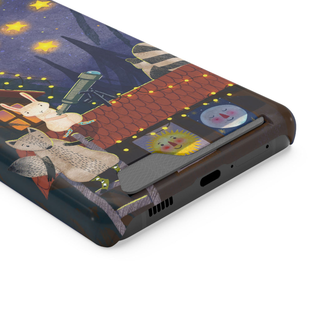 Stargazing Animals Phone Case With Card Holder - Cute Animal Design for Kids, Gift for Urban Explorers, Night Sky Vibes, Fun Accessory