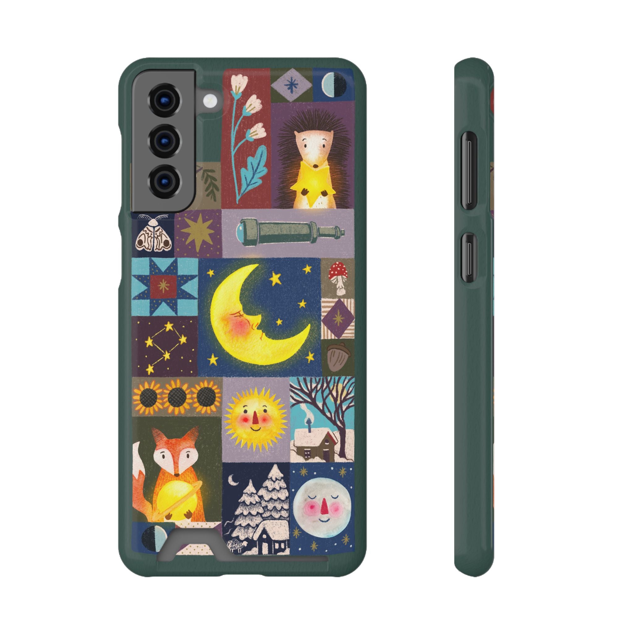 Magical Celestial Patchwork Phone Card Case - Cute Forest Animals Design, Perfect Gift for Nature Lovers, Kids & Adults, Ideal for Birthdays