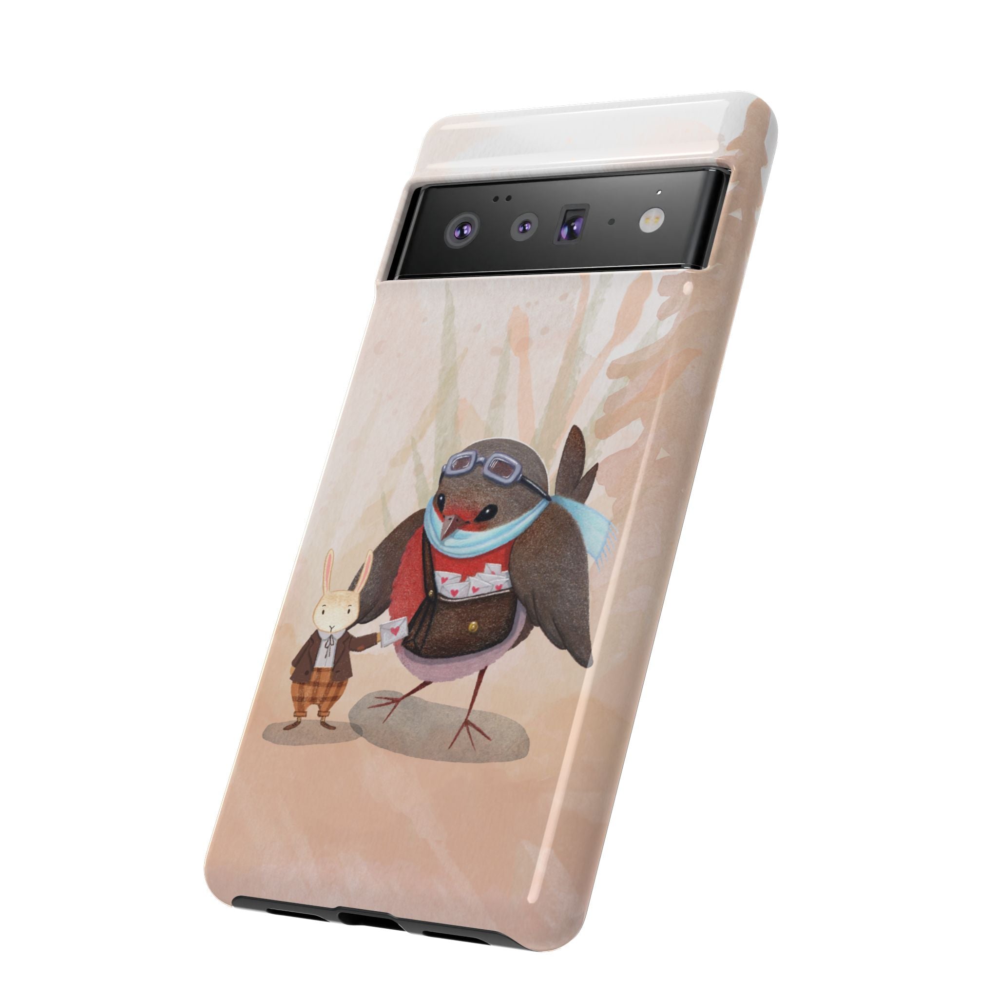 Whimsical Animal Phone Case, Cute Bird and Rabbit Design, Animal Lovers Gift, Nature-Themed Accessory, Eco-Friendly Tech Cover