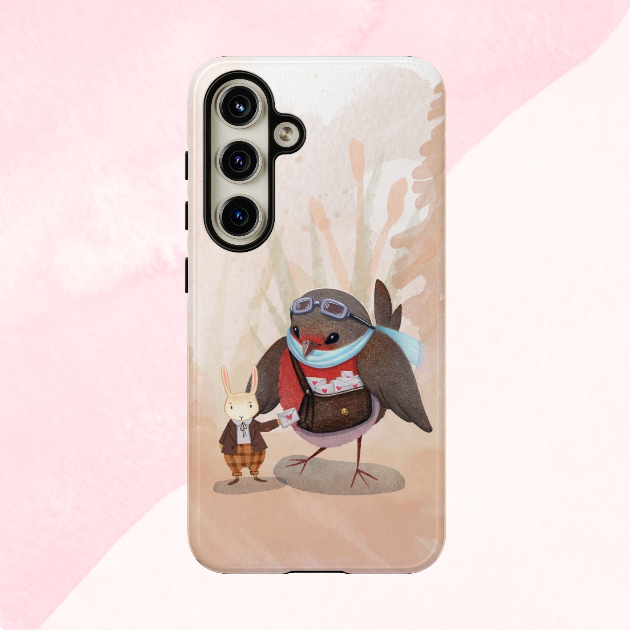 Whimsical Animal Phone Case, Cute Bird and Rabbit Design, Animal Lovers Gift, Nature-Themed Accessory, Eco-Friendly Tech Cover